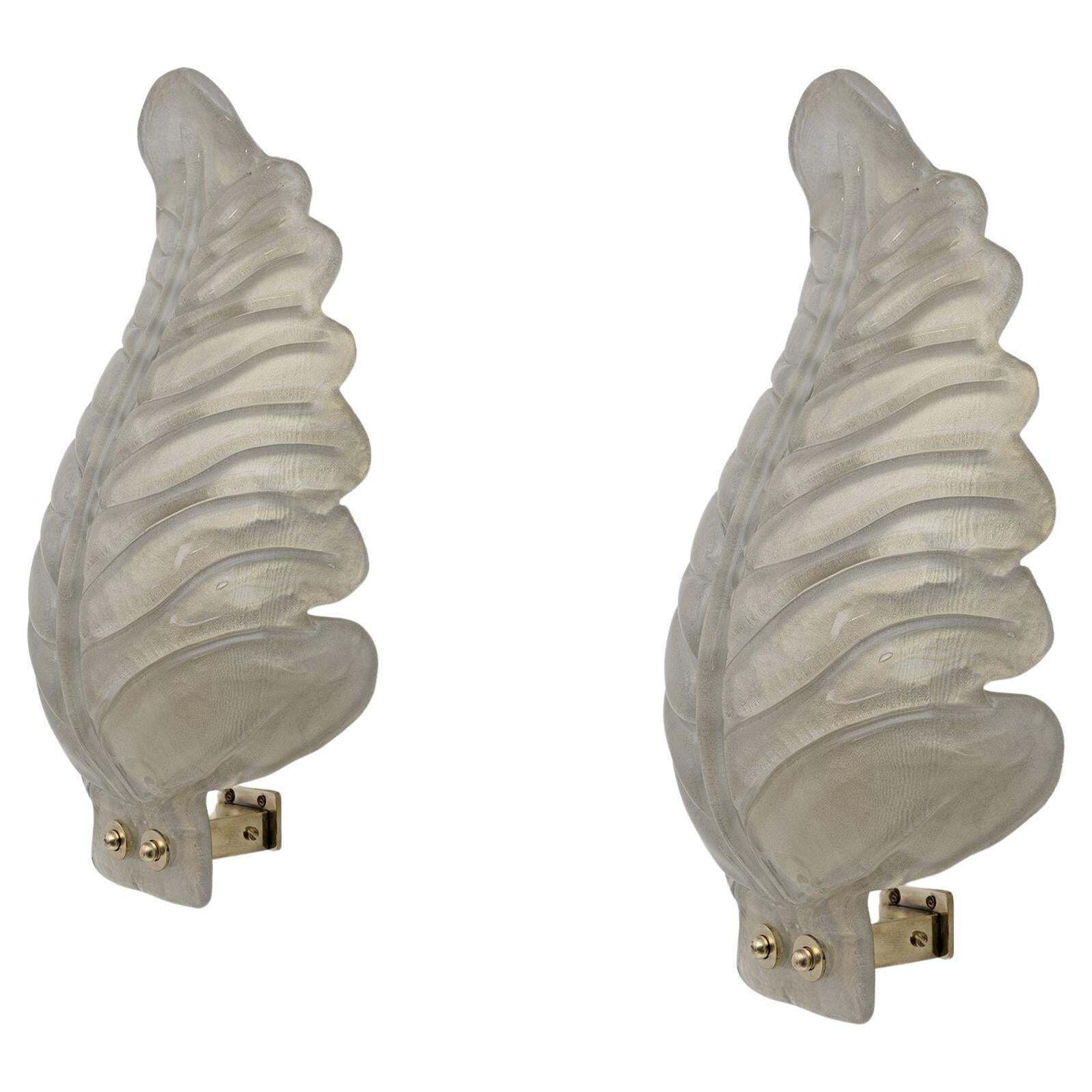 Pair Of Barovier & Toso Style Mid Century Modern Murano Glass Gold Leaf Sconces