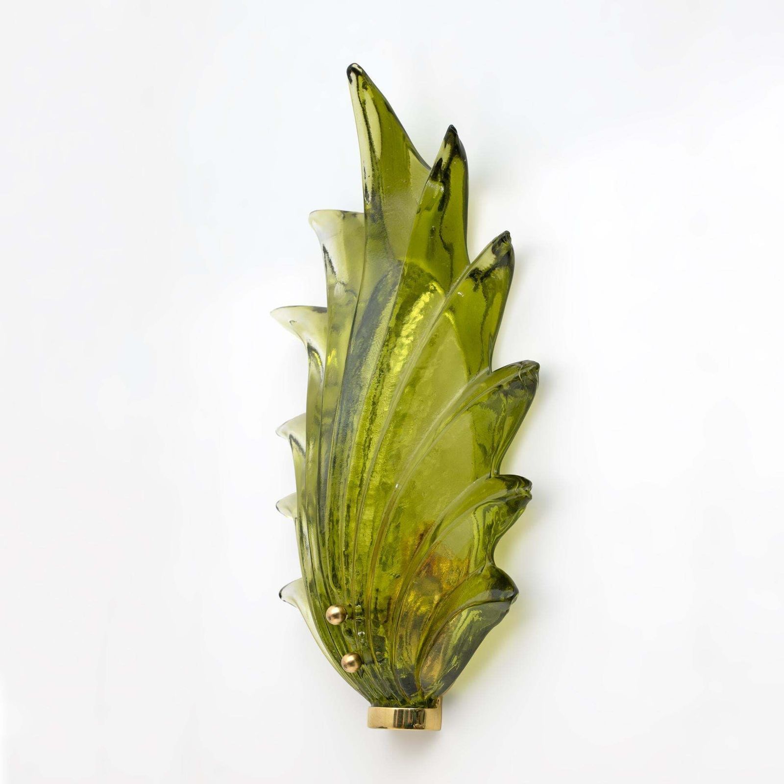 Pair Barovier & Toso Style Modern Italian Murano Glass Leaf Sconces, 1980s photo vinterior