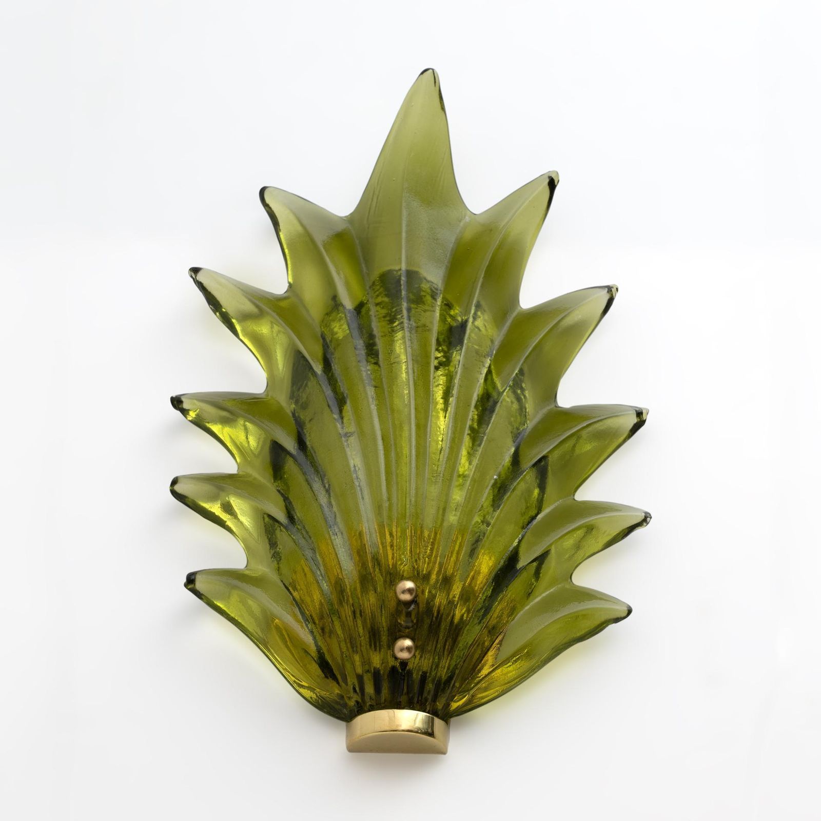 Pair Barovier & Toso Style Modern Italian Murano Glass Leaf Sconces, 1980s photo vintage