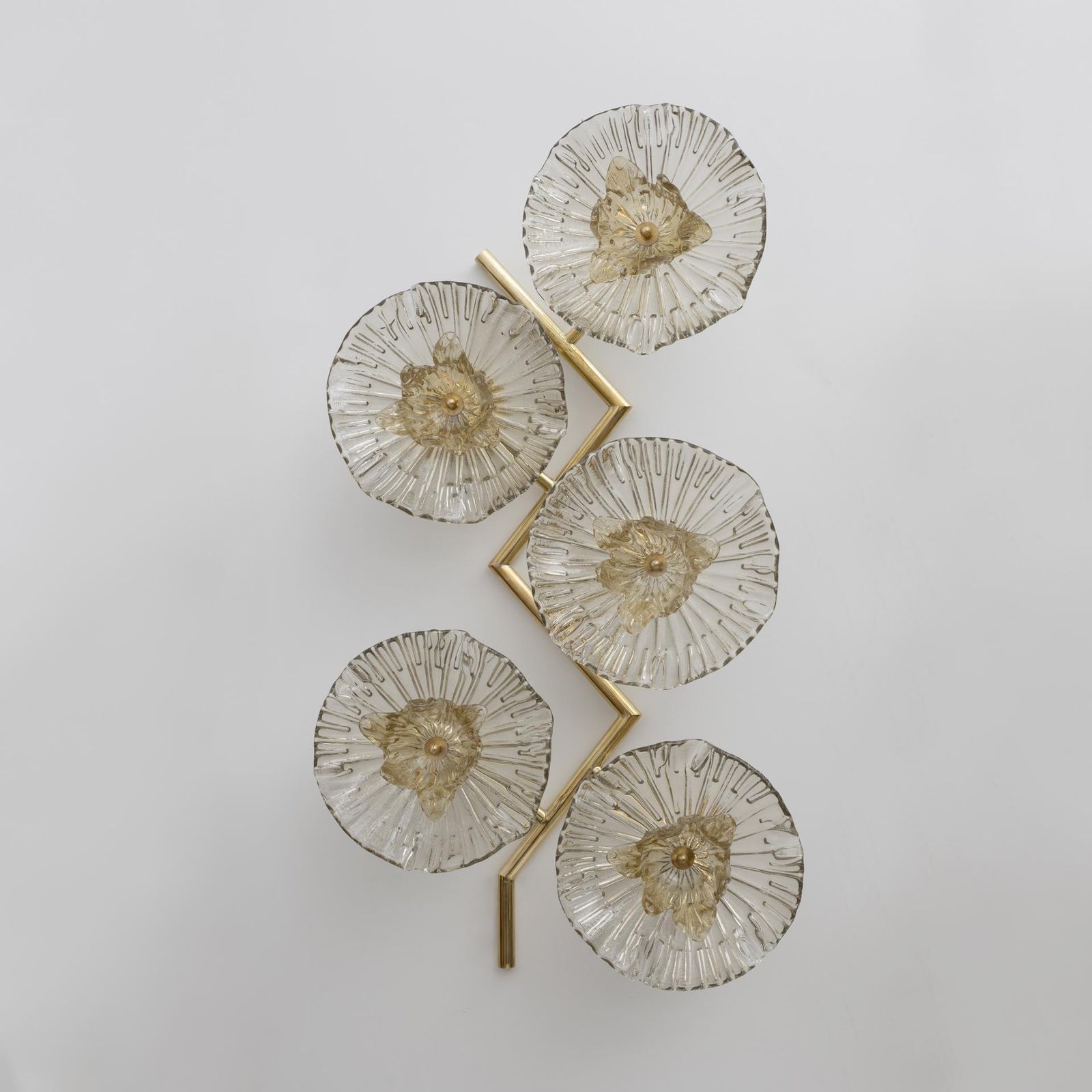 Pair Of Modern Italian Murano Glass And Brass Flowers Wall Lamps photo Lighting