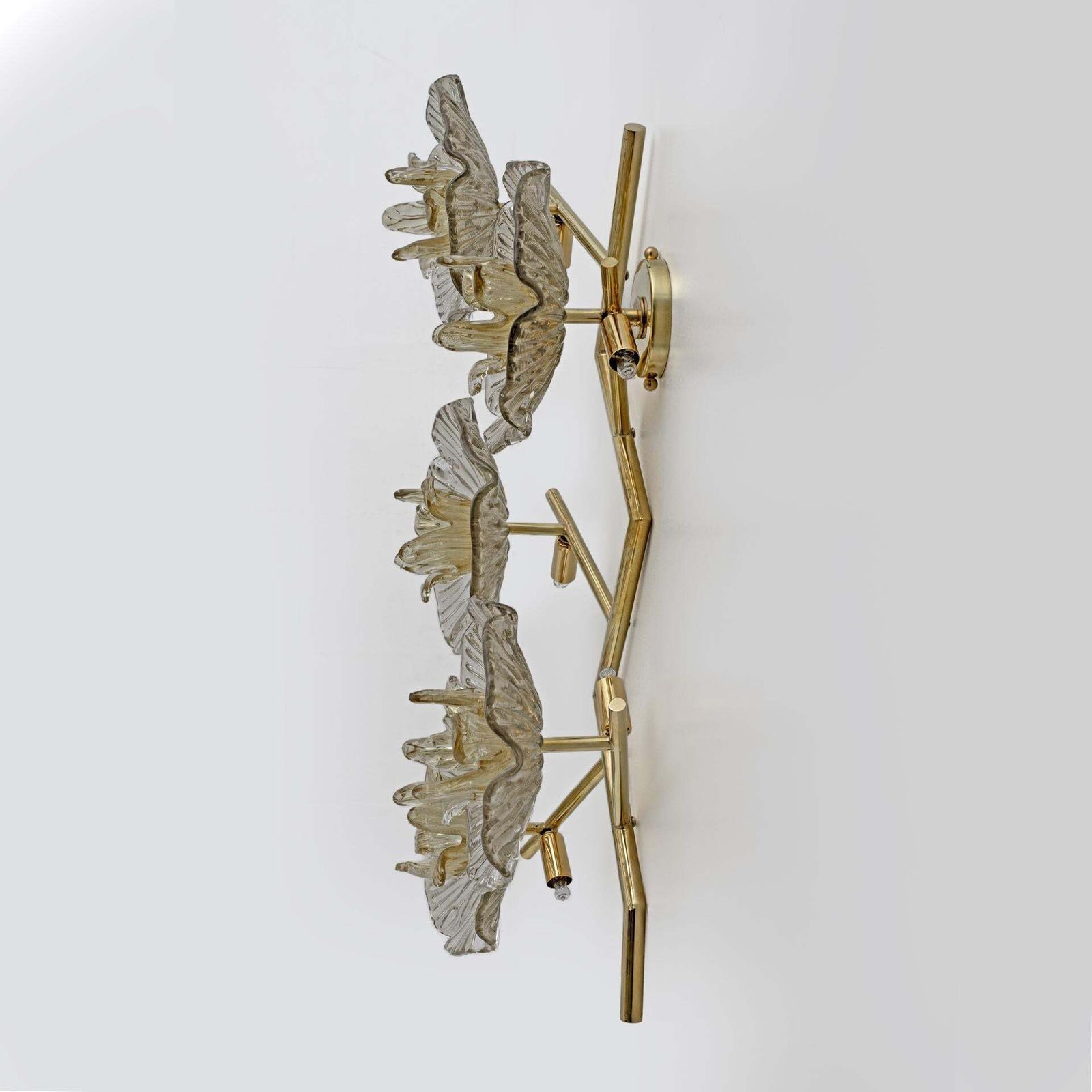 Lighting Pair Of Modern Italian Murano Glass And Brass Flowers Wall Lamps photo