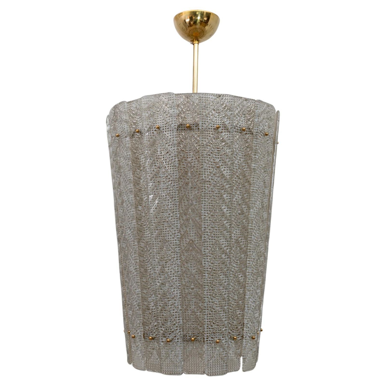 Barovier & Toso Art Dèco Style Brass Murano Glass Lantern Chandelier