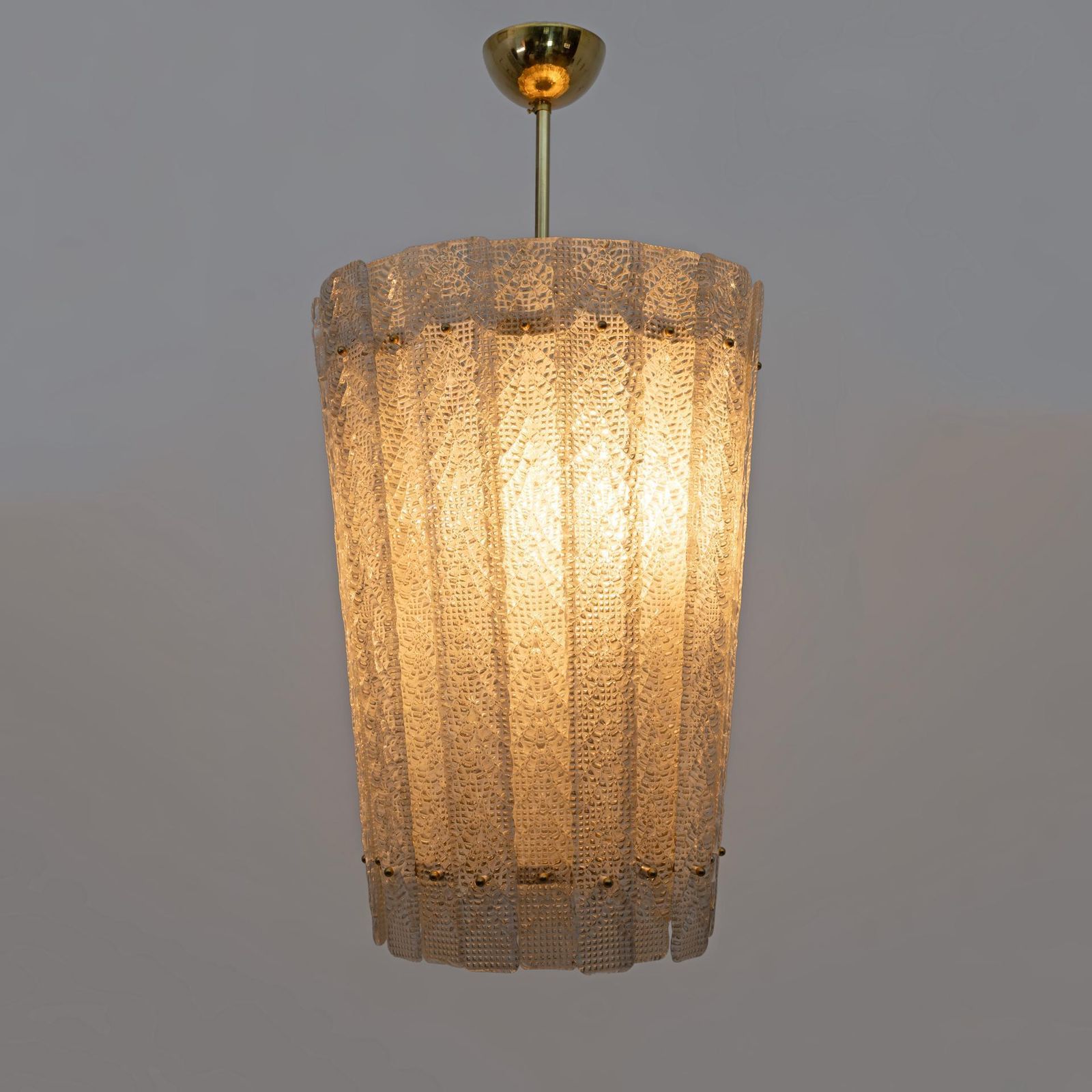 Barovier & Toso Art Dèco Style Brass Murano Glass Lantern Chandelier photo for sale