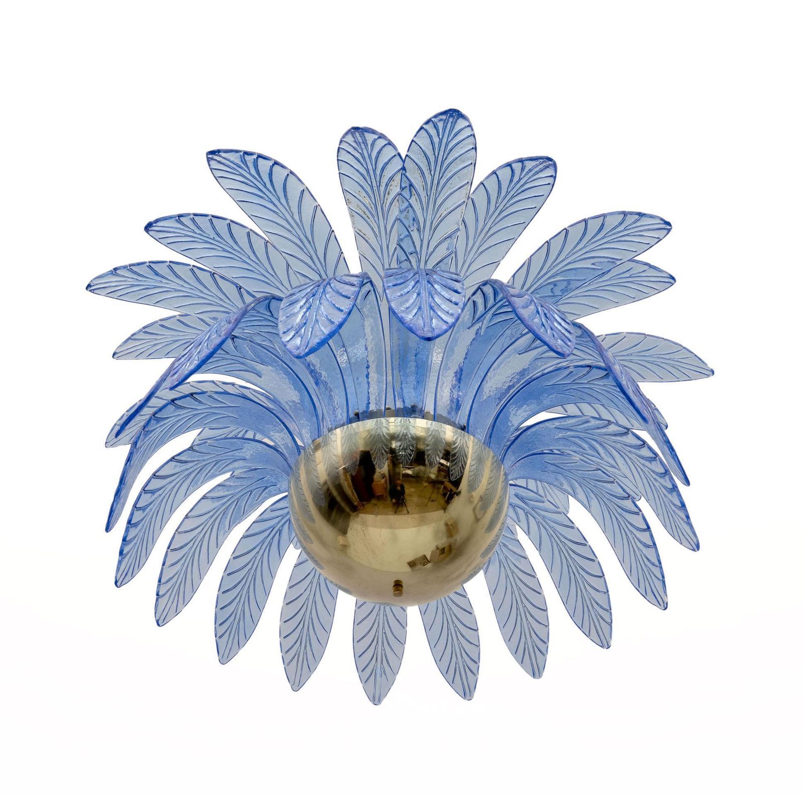 Mid Century Modern Palm Leaves Big Chandelier Murano Glass And Brass, 1970s photo Lighting