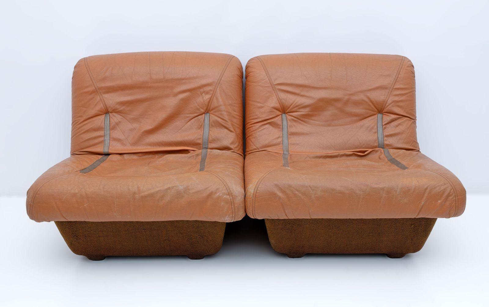 Pair Of Lev & Lev Mid Century Modern Fiberglass Frame Leather Armchairs photo furniture