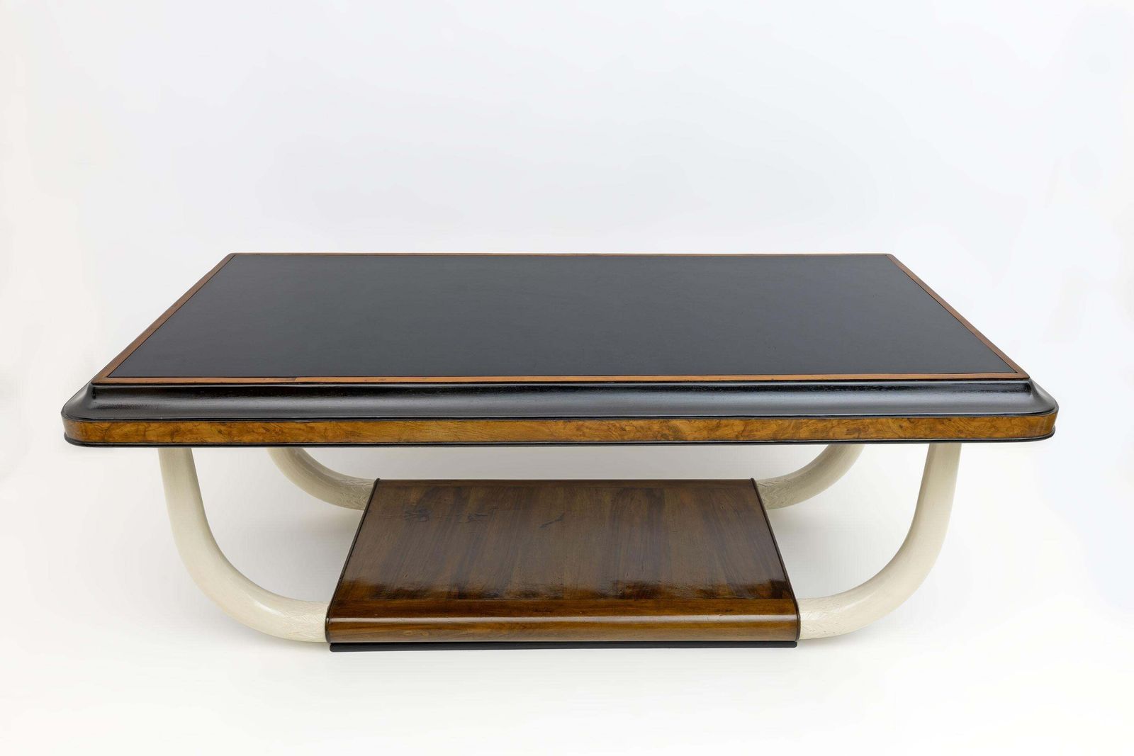 Art Deco Italian Walnut And Top Glass Table With Elephant Tusk Legs, 30s photo buy