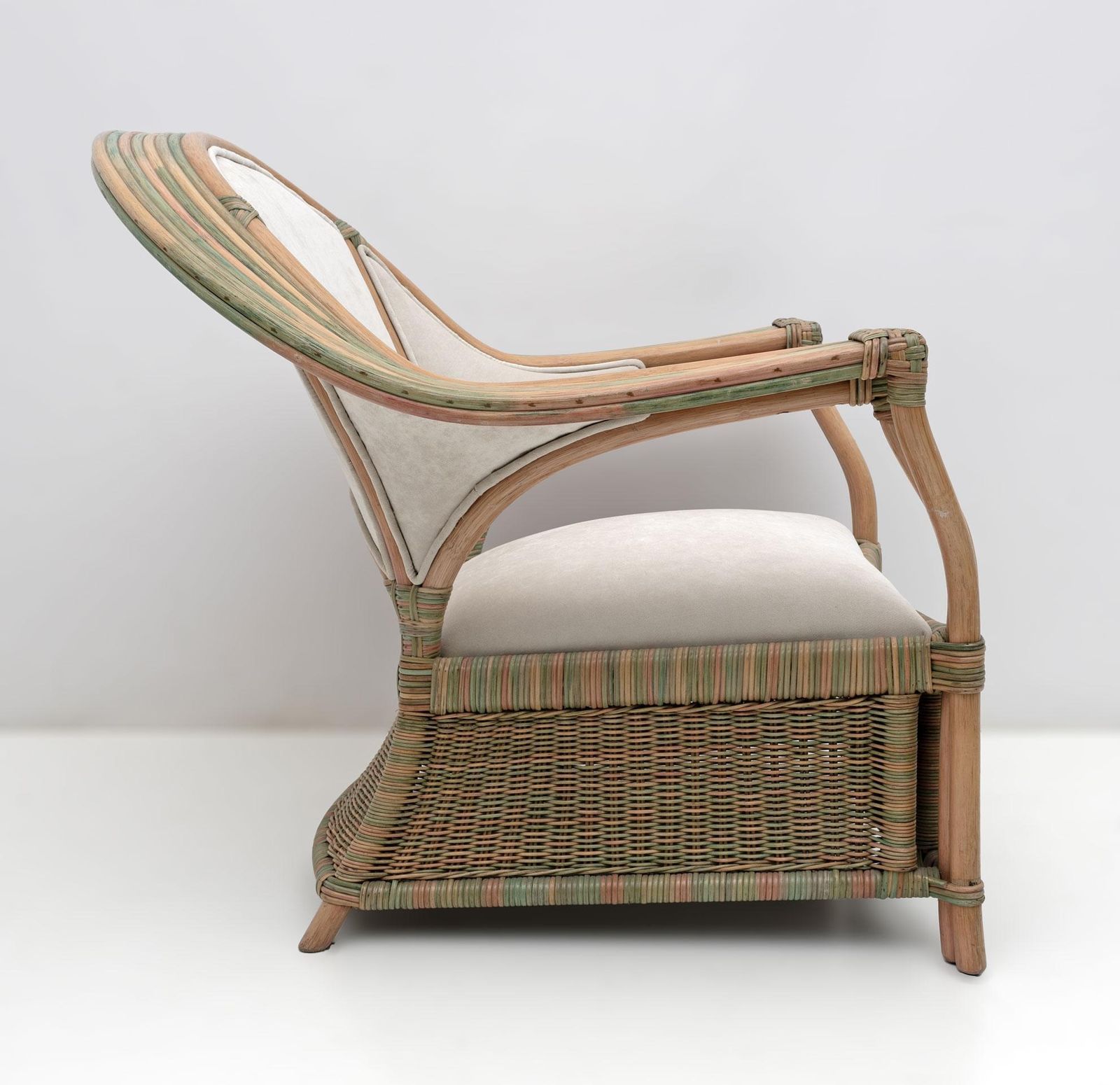 Furniture Mid Century Modern Italian Rattan And Wicker Two Armchairs And Sofa, 1970s photo
