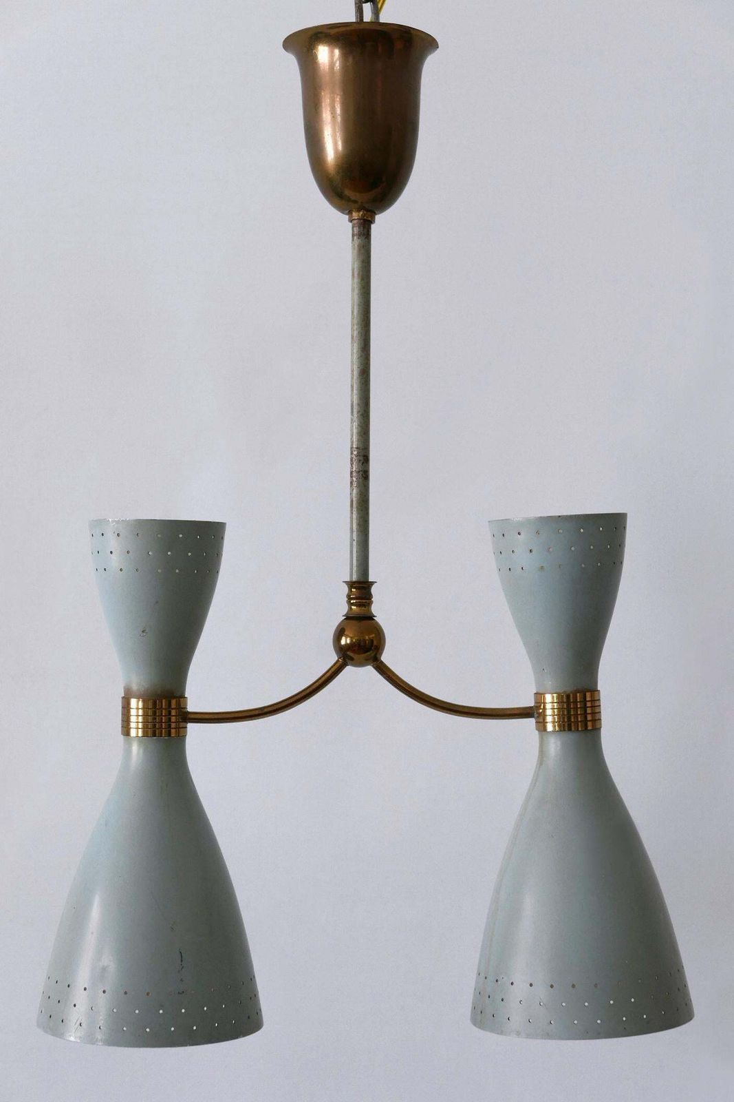 Rare Mid Century Modern Two Armed Diabolo Pendant Lamp Or Chandelier Italy 1950s photo for sale