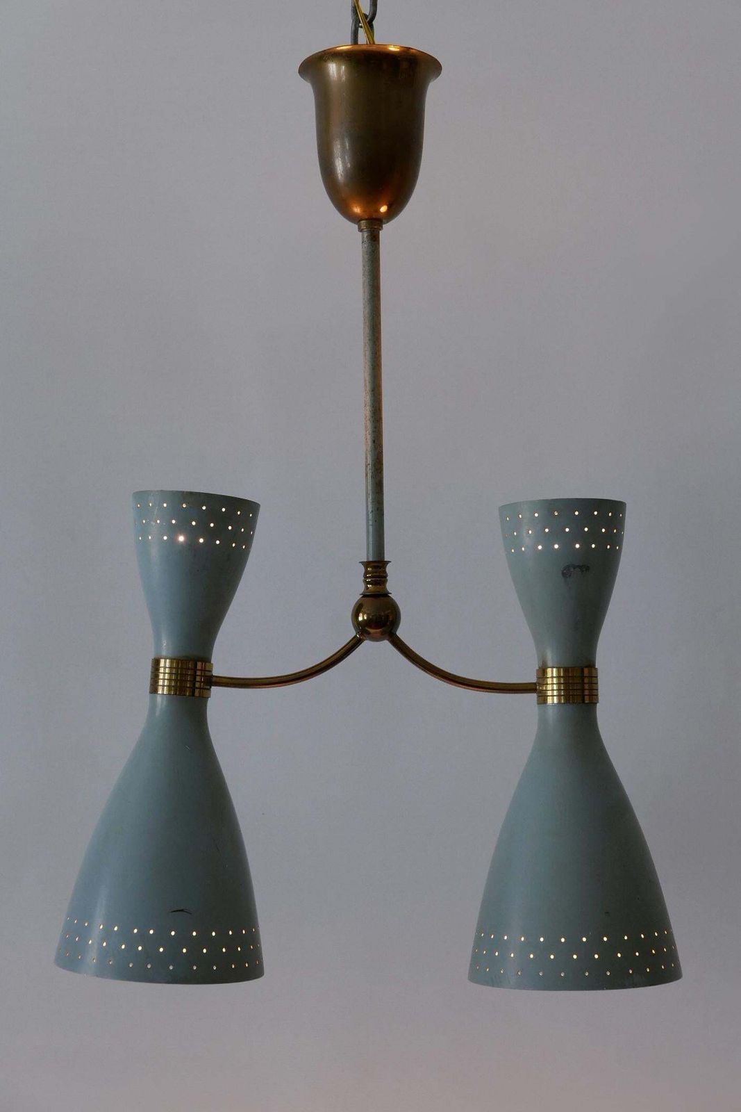 Rare Mid Century Modern Two Armed Diabolo Pendant Lamp Or Chandelier Italy 1950s photo vintage