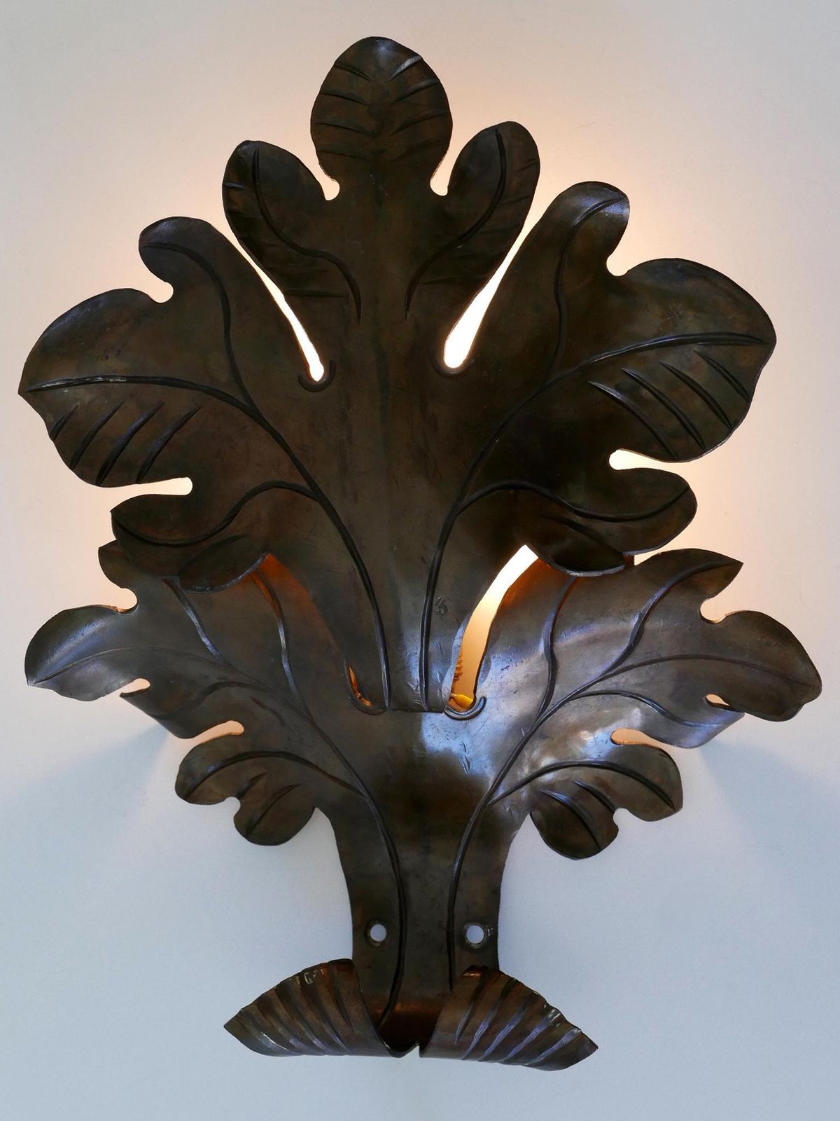 Lovely Mid Century Modern Brass Oak Leaf Sconce Or Wall Lamp Germany 1960s photo Lighting