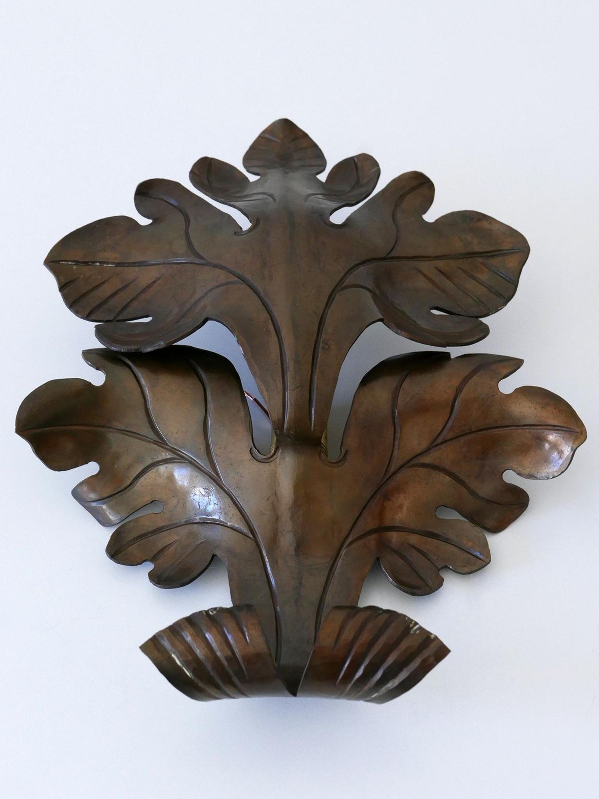 Lovely Mid Century Modern Brass Oak Leaf Sconce Or Wall Lamp Germany 1960s photo vinterior