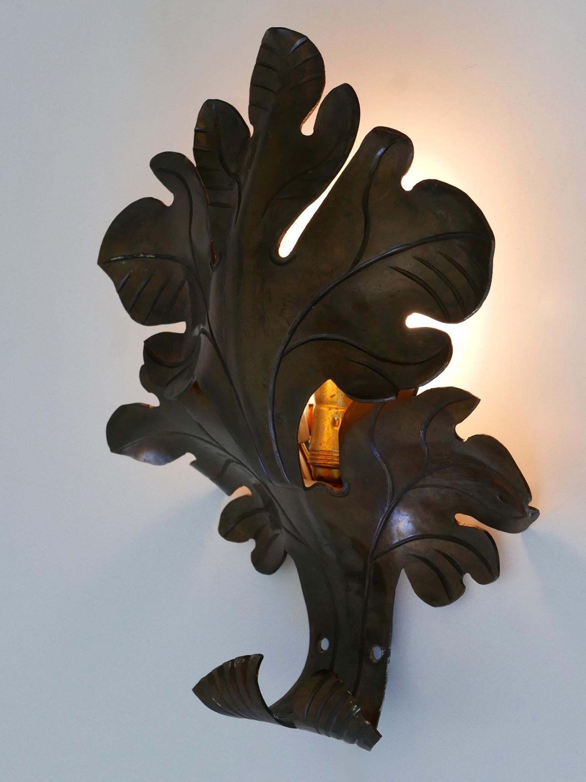 photo furniture Lovely Mid Century Modern Brass Oak Leaf Sconce Or Wall Lamp Germany 1960s
