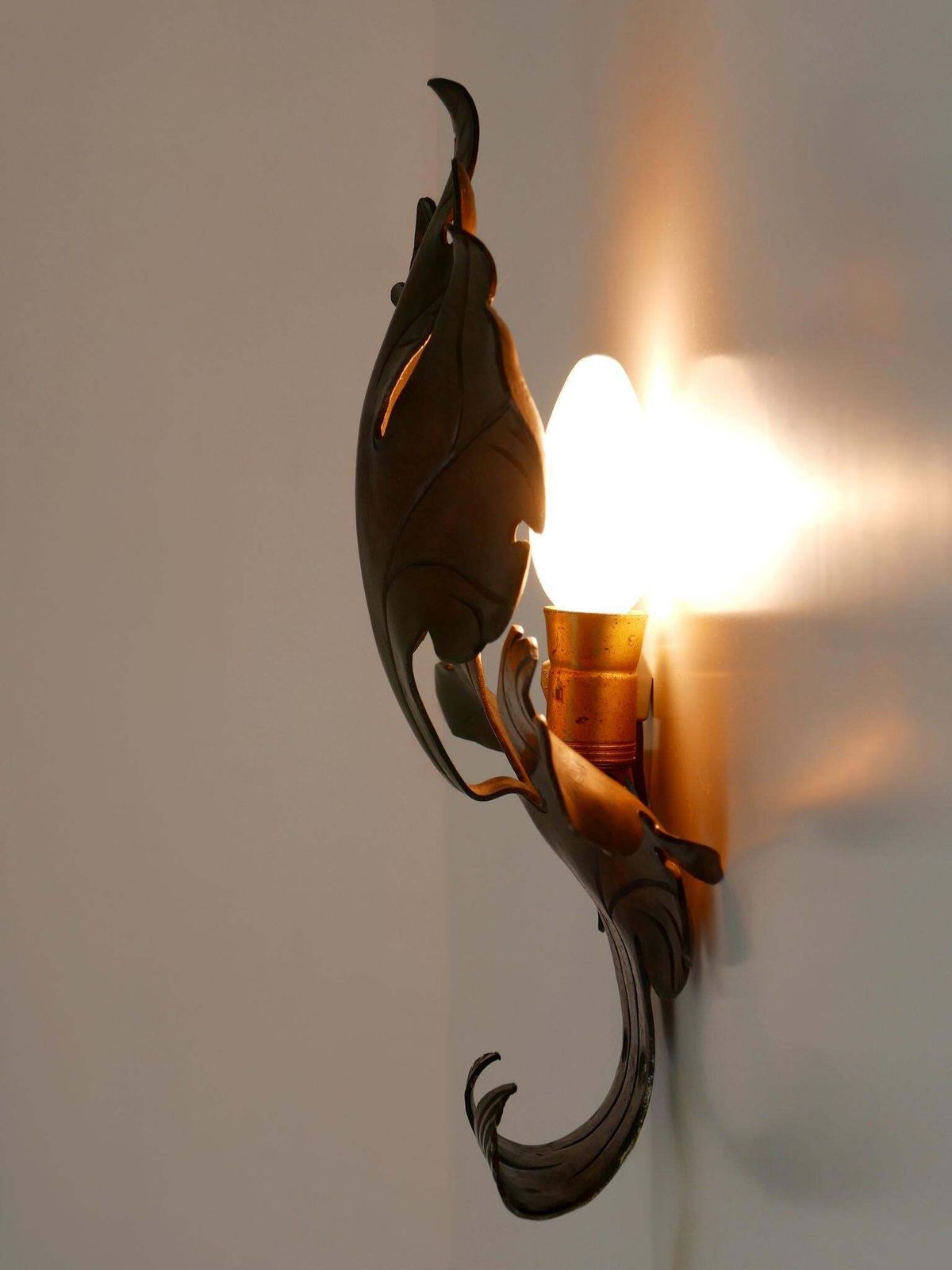 photo buy Lovely Mid Century Modern Brass Oak Leaf Sconce Or Wall Lamp Germany 1960s