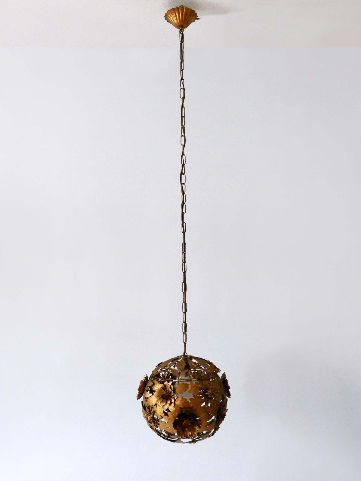Rare & Gorgeous Mid Century Modern Metal Floral Pendant Lamp, Germany, 1960s photo Lighting