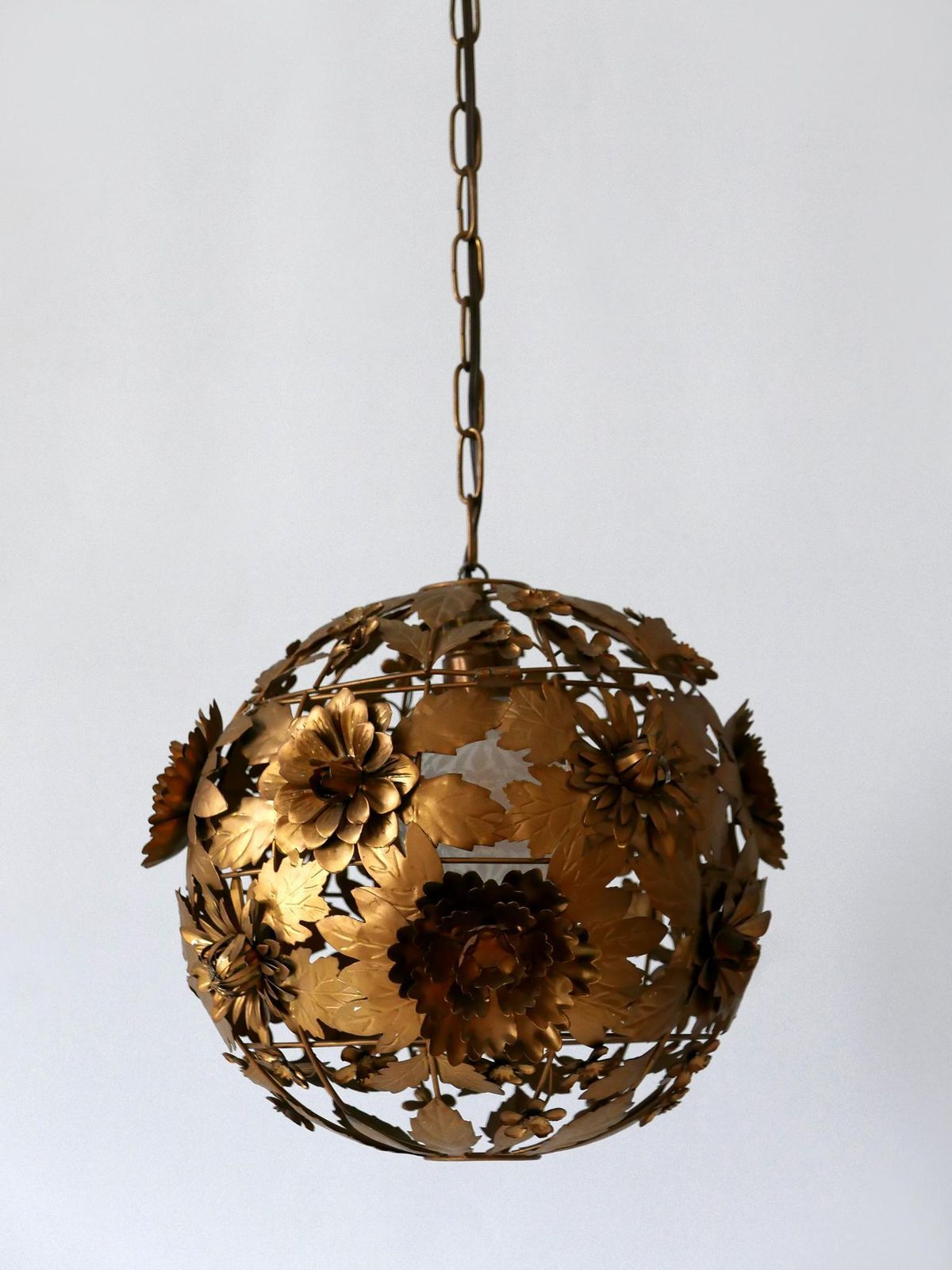 Rare & Gorgeous Mid Century Modern Metal Floral Pendant Lamp, Germany, 1960s photo vintage