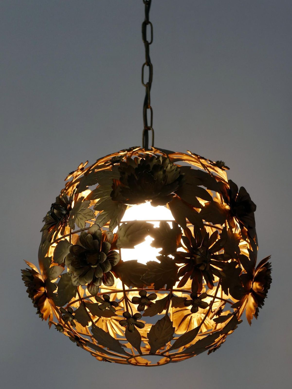 Lighting Rare & Gorgeous Mid Century Modern Metal Floral Pendant Lamp, Germany, 1960s photo