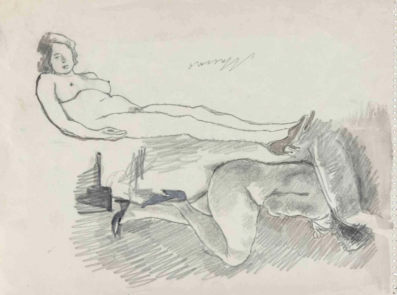 Mino Maccarinudes   Drawing By Mino Maccari   1934 Ca.1934 Ca. photo furniture