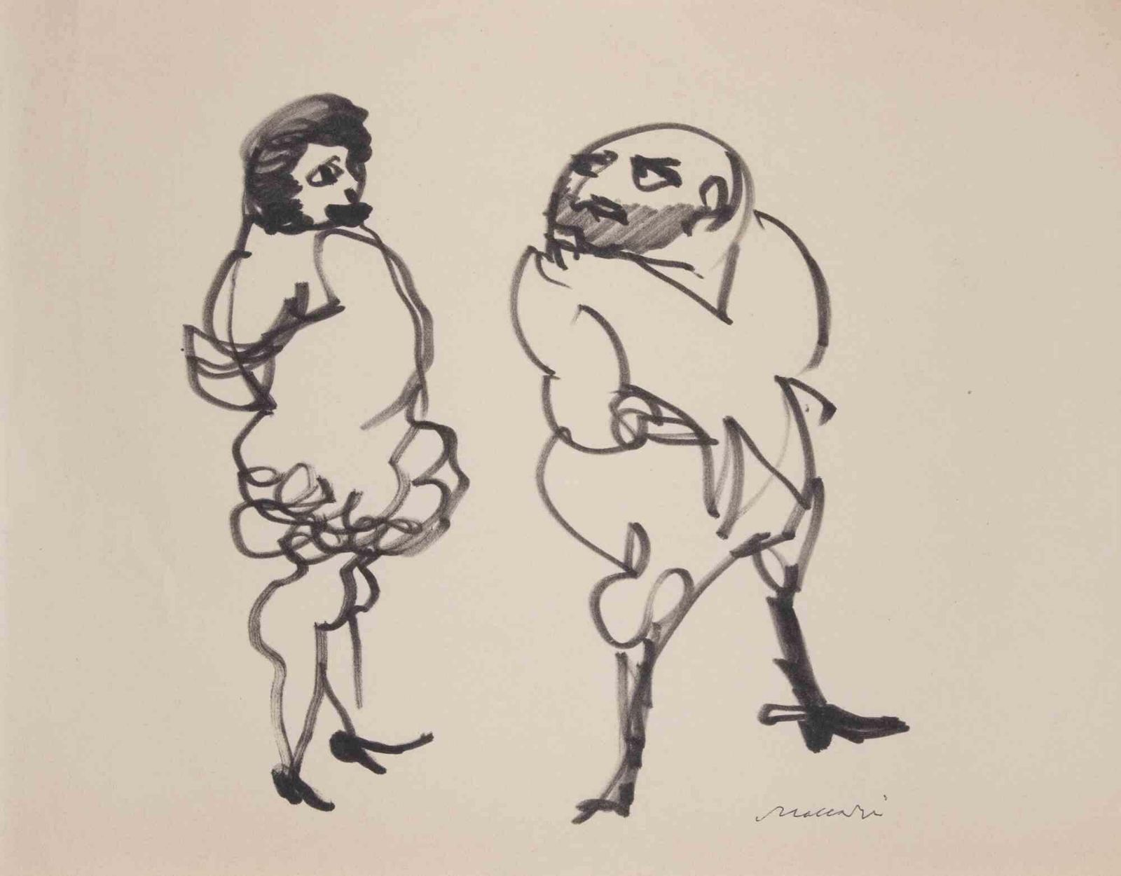Mino Maccaricharacters   Drawing By Mino Maccari   1950 Ca.1950 Ca.