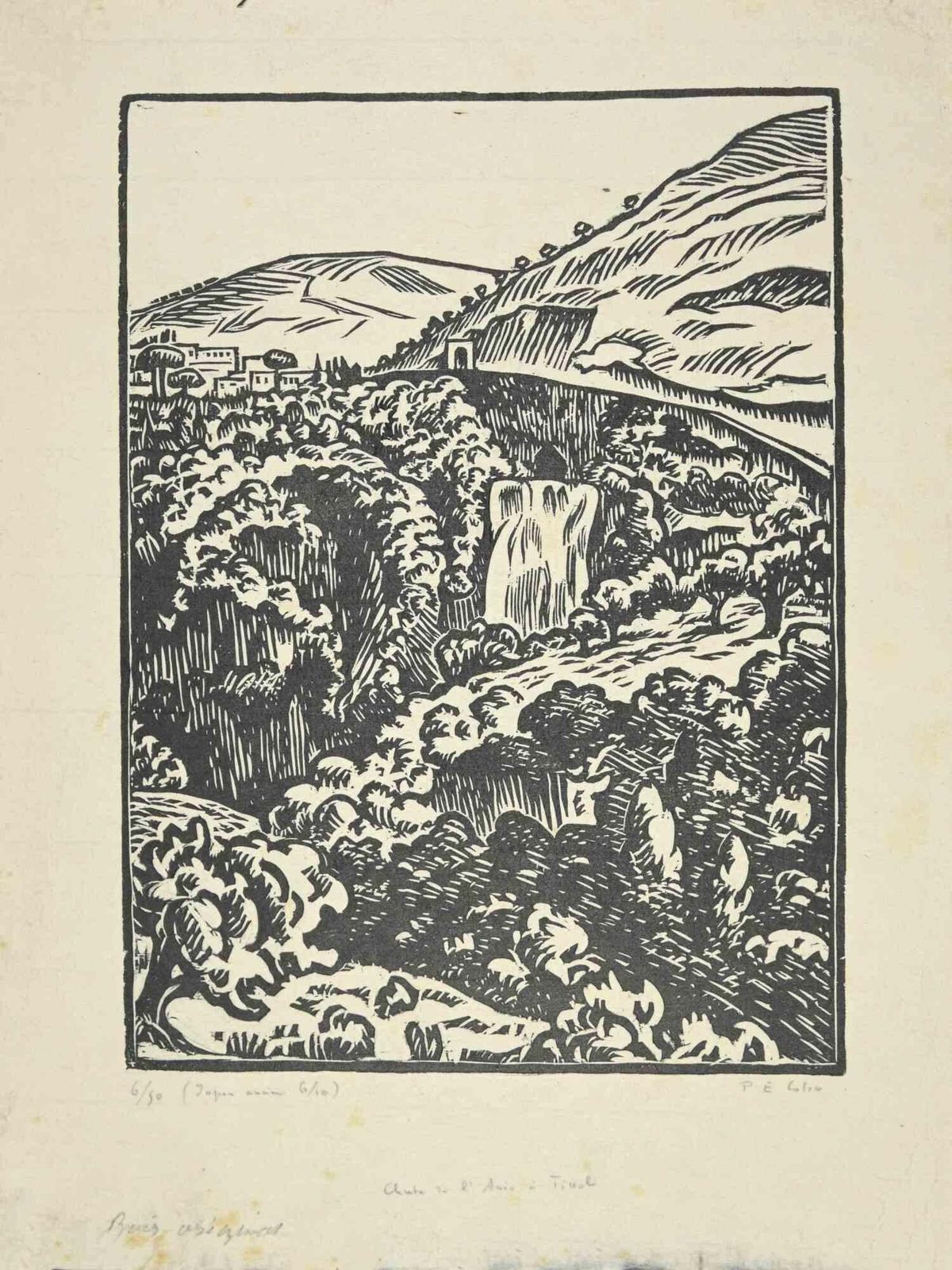Paul Emile Colinthe Waterfall In Tivoli   Woodcut By Paul Emile Colin   1930 Ca.1930 Ca.