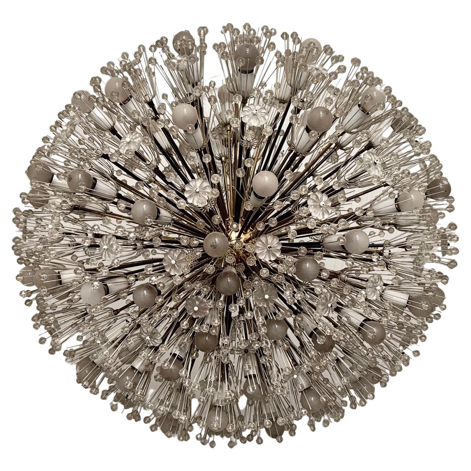 Large Oval Stejnar Flower Glass & Brass Chandelier, Austria, 1950s photo furniture