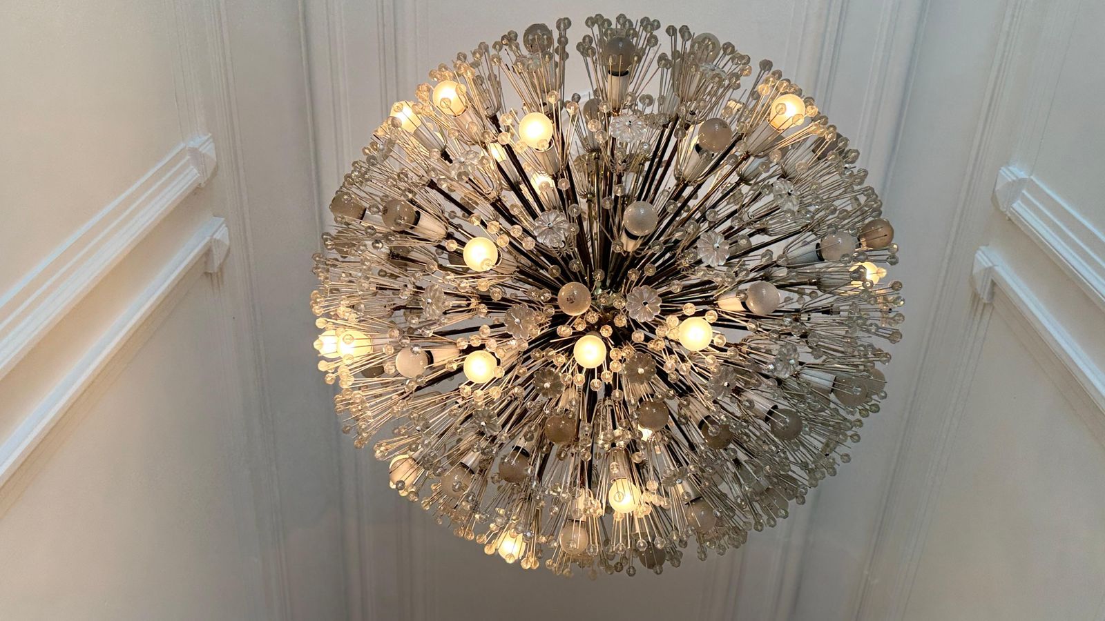 Large Oval Stejnar Flower Glass & Brass Chandelier, Austria, 1950s photo buy