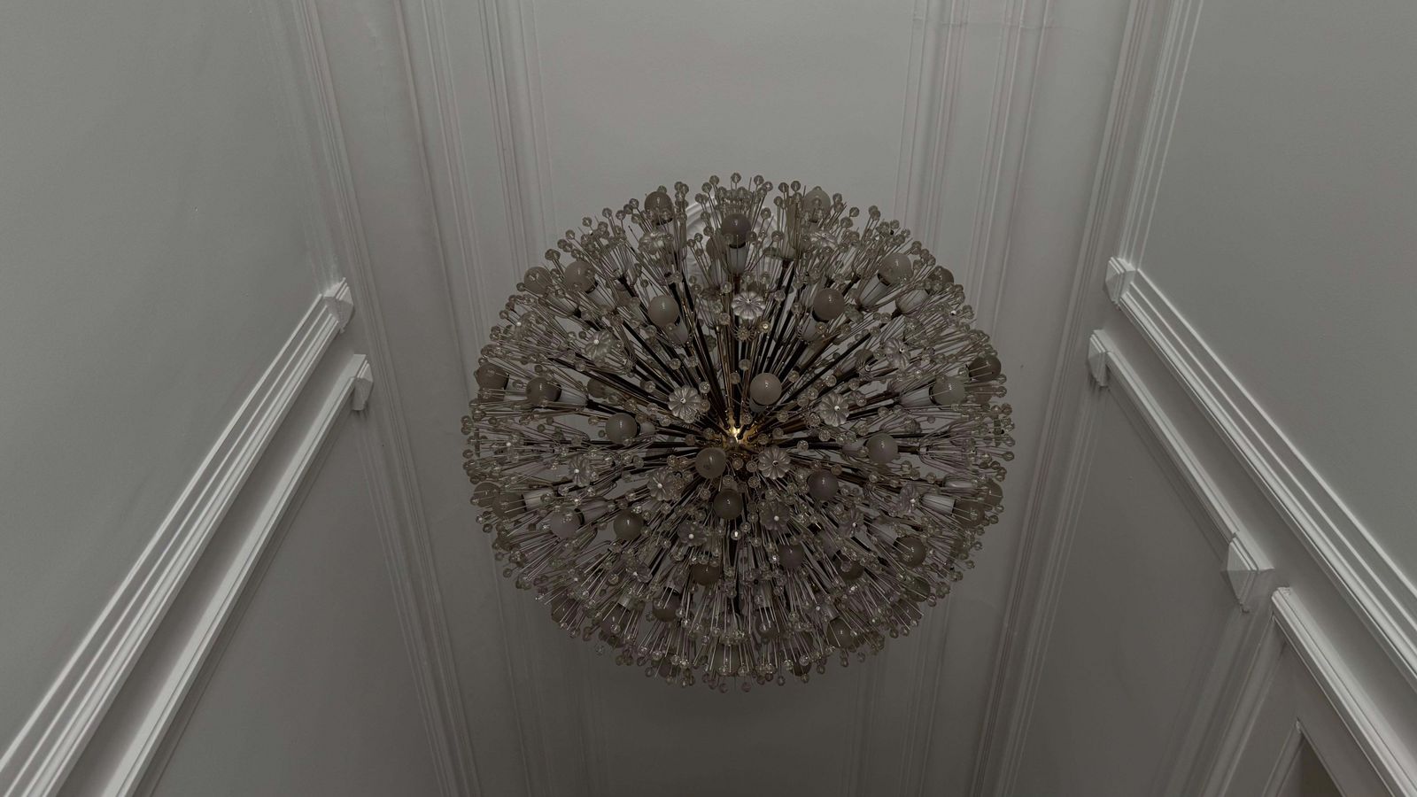 photo vintage Large Oval Stejnar Flower Glass & Brass Chandelier, Austria, 1950s