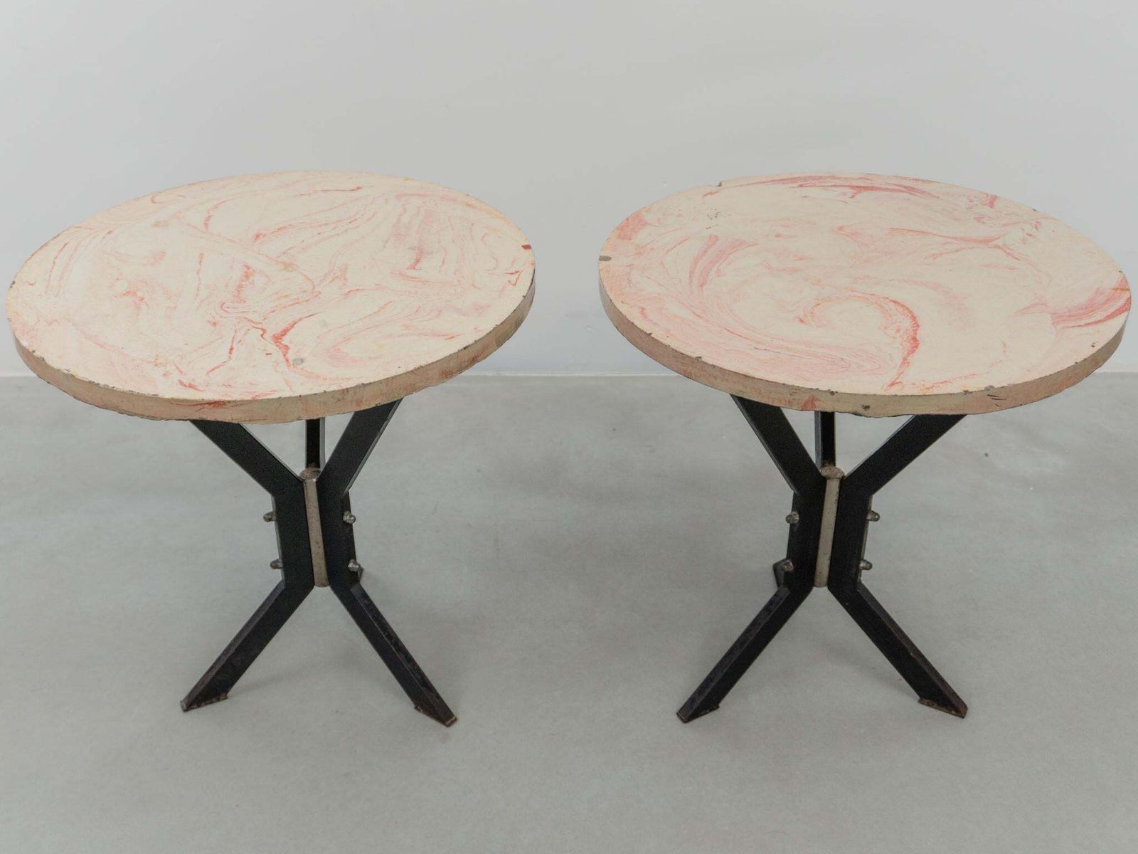 photo furniture Set Of Two Round Outdoor Terrace Stone Top Tables, France, 1930s
