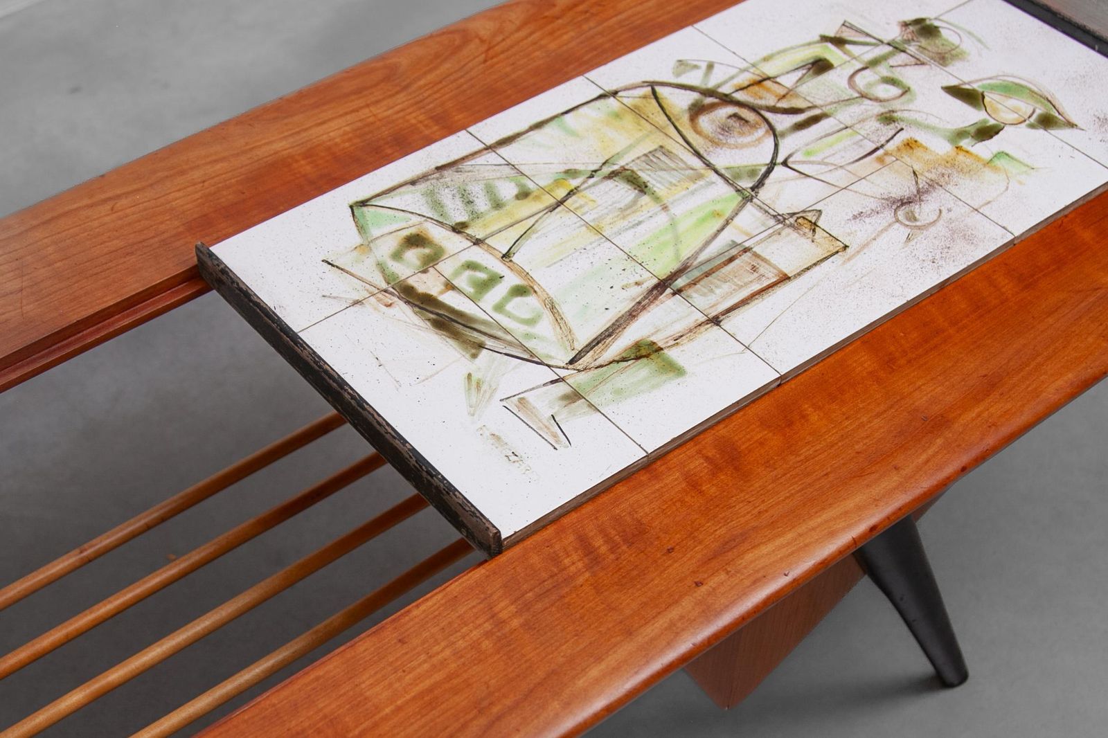 1958 Alfred Hendricks Coffee Bar Table With Figurative Tiles Tray photo Furniture