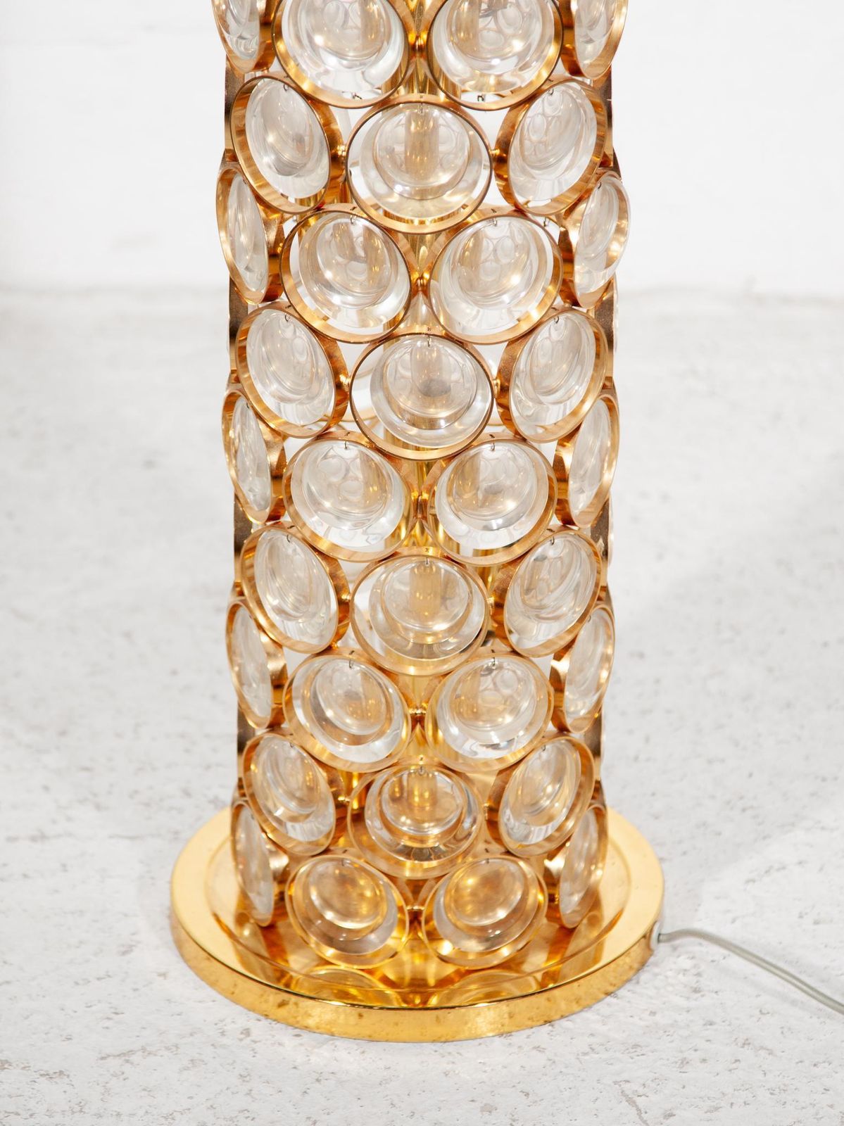 Palwa Round Crystal, Gilt Large Floor Lamp, 1970s, Germany photo for sale