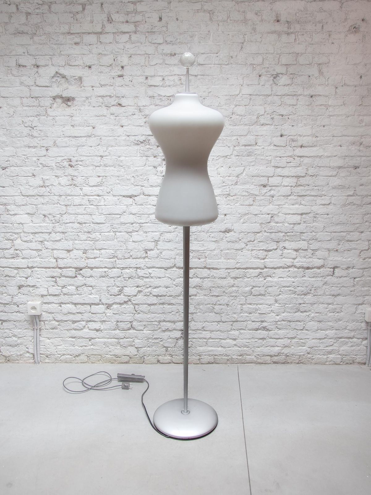 Midcentury Modern Murano Due Opaline Glass Shade Floor Lamp, 1980s photo for sale