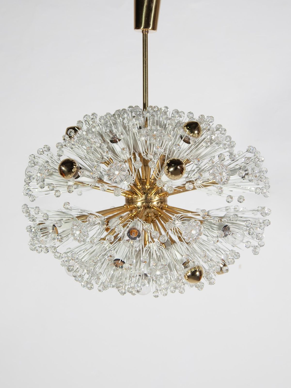 Eclipse Emile Stejnar Blowball Brass A Crystal Chandelier, Rupert Nikoll, 1950s photo Lighting