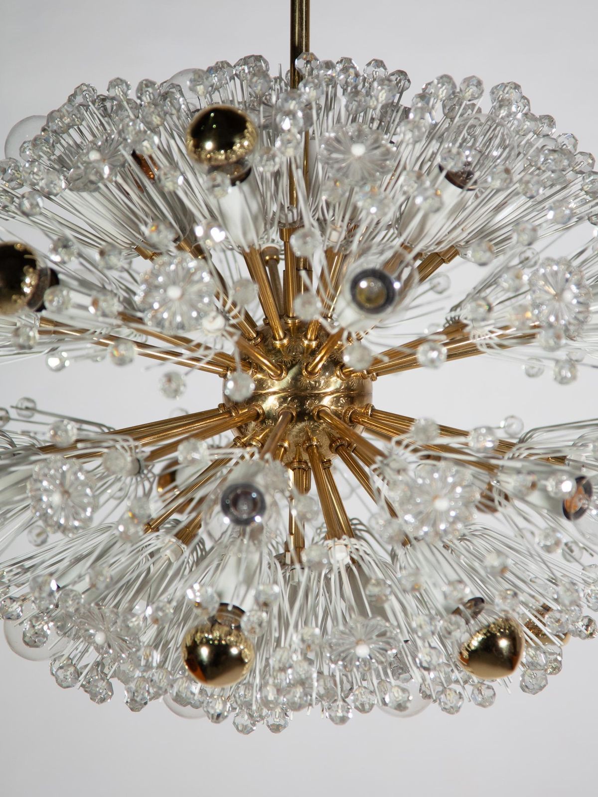 Lighting Eclipse Emile Stejnar Blowball Brass A Crystal Chandelier, Rupert Nikoll, 1950s photo