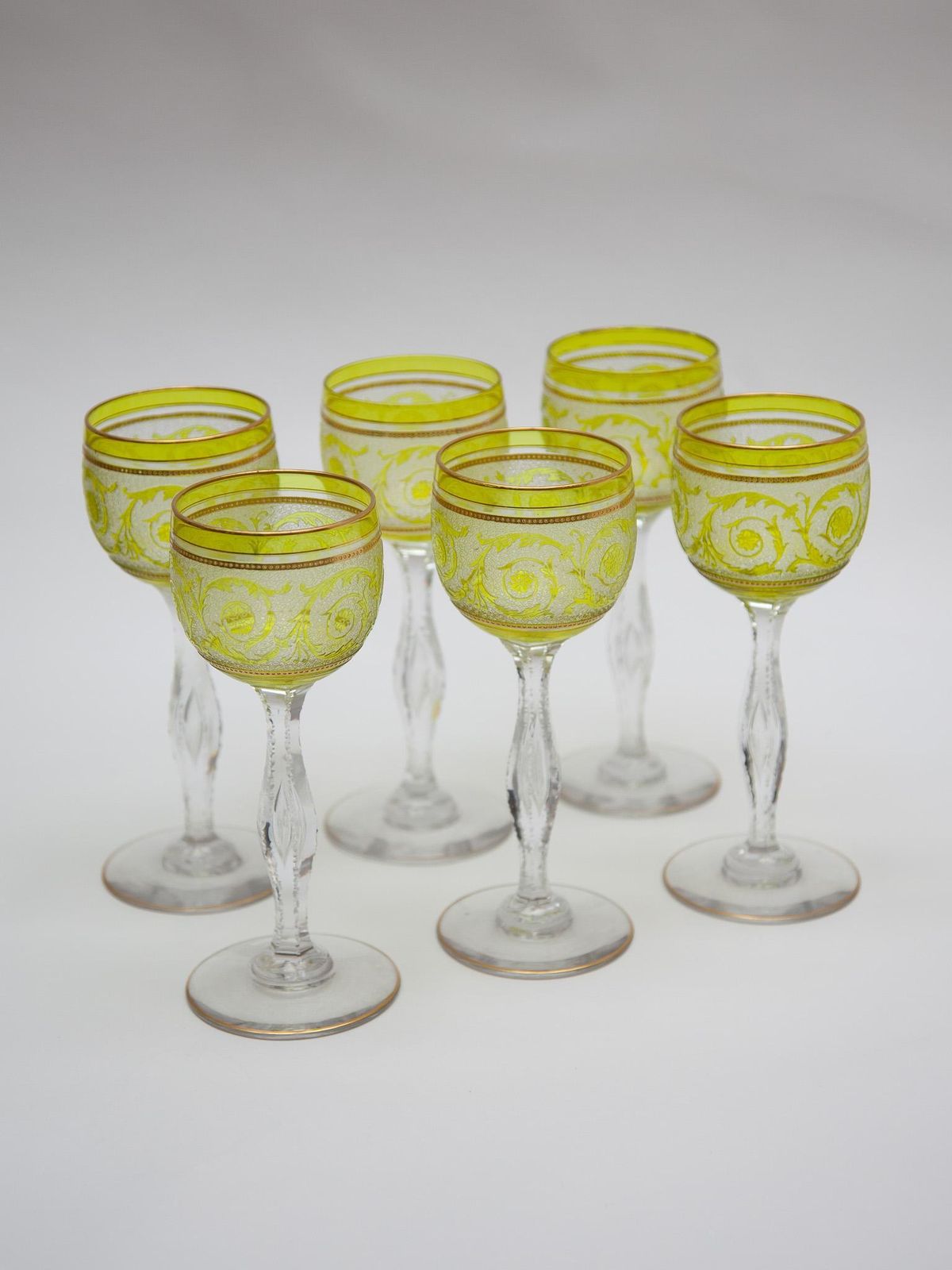 Set Of Six Saint Louis, Thistle Engraving Green Wine Glasses, 1910, France photo 1330.0
