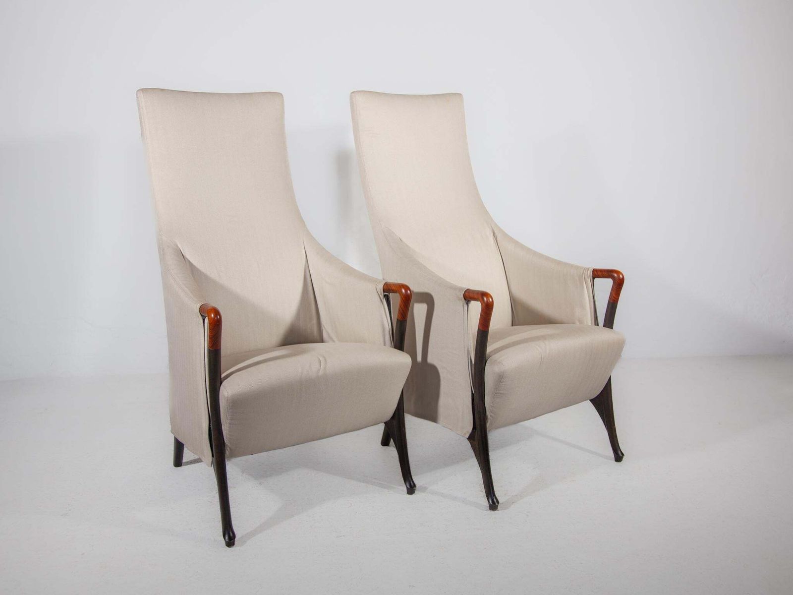 photo for sale Set Of Two Highback Lounge Chairs And Footstool By Umberto Asnago, 1980