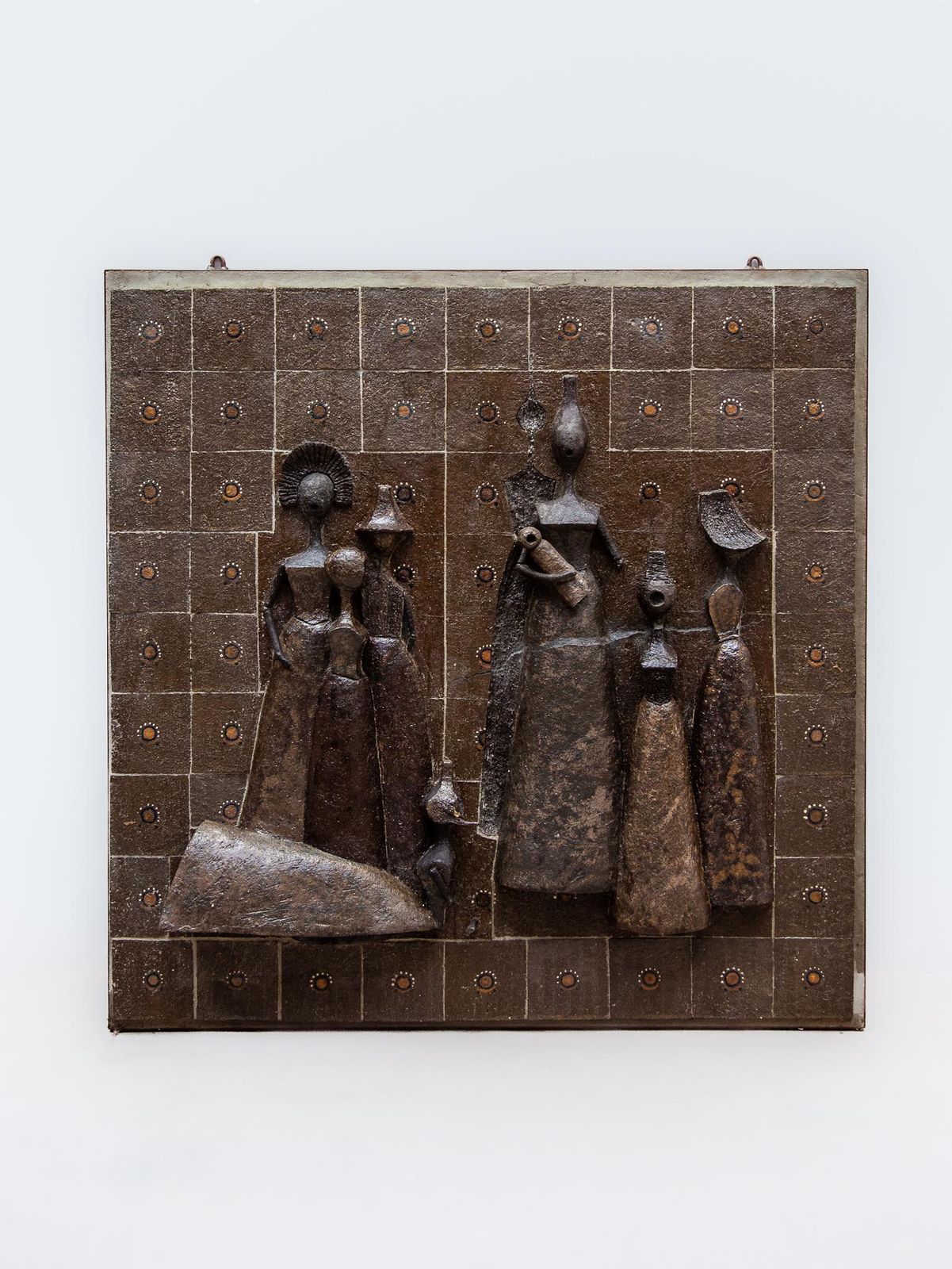 Large Wall Mounted Brown Toned Ceramic Sculpture Women With Child, 1960s photo Art
