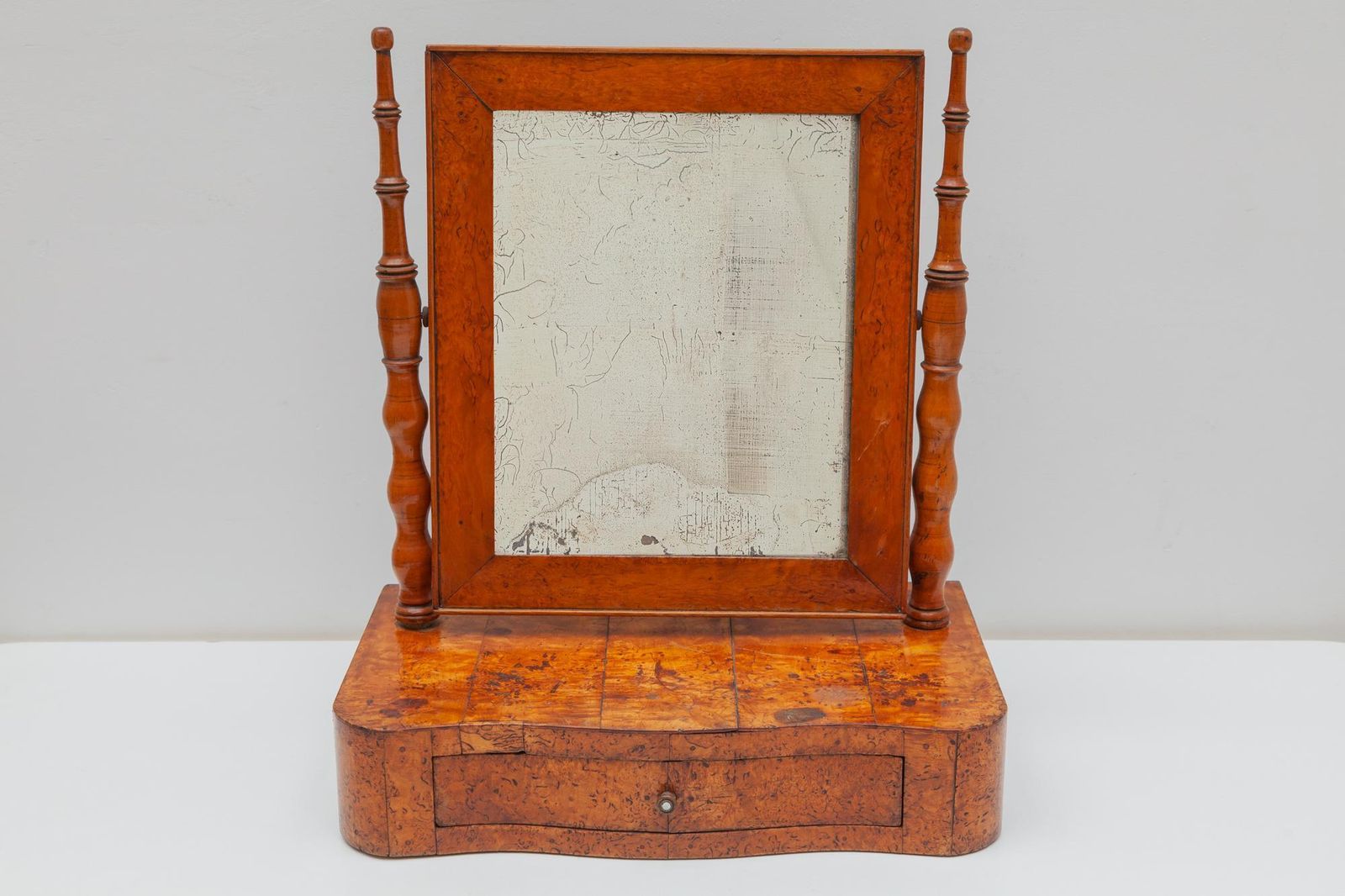 Antique Biedermeier Vanity Table Mirror In Burlwood, 19th Century, Germany photo furniture