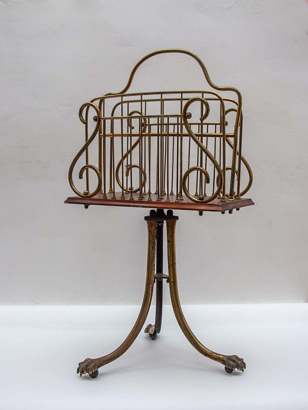 Victorian Brass Magazine Rack, Lion Feet, 19th Century photo for sale