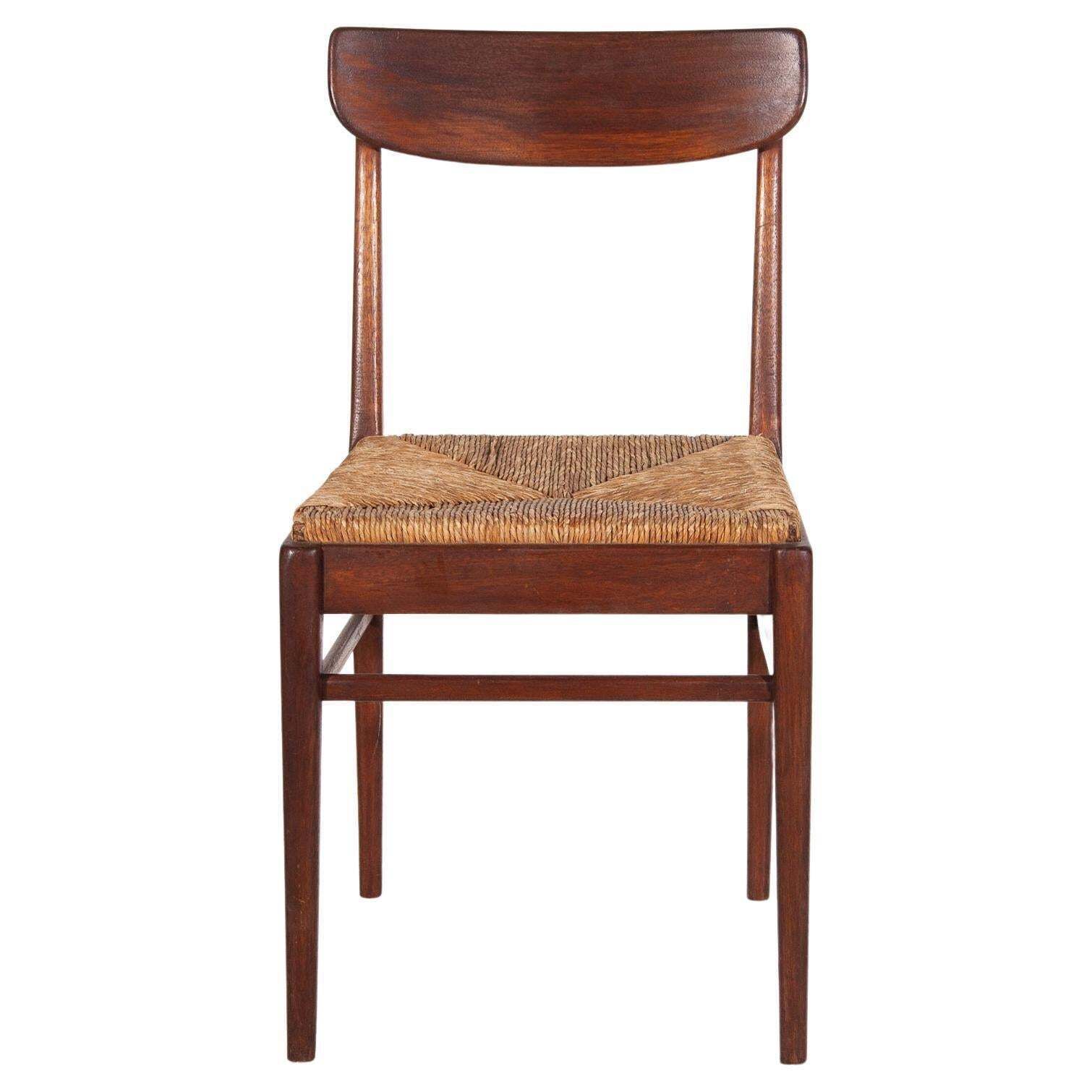 Teak Dining Chairs With Rattan Sea, T 1959, Belgium