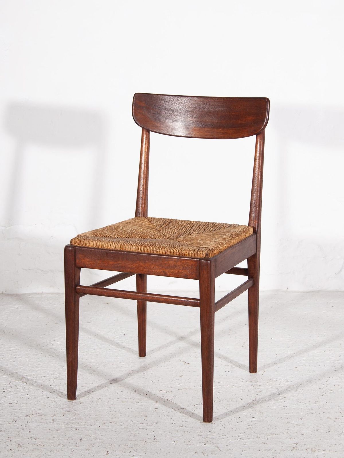 Teak Dining Chairs With Rattan Sea, T 1959, Belgium photo for sale