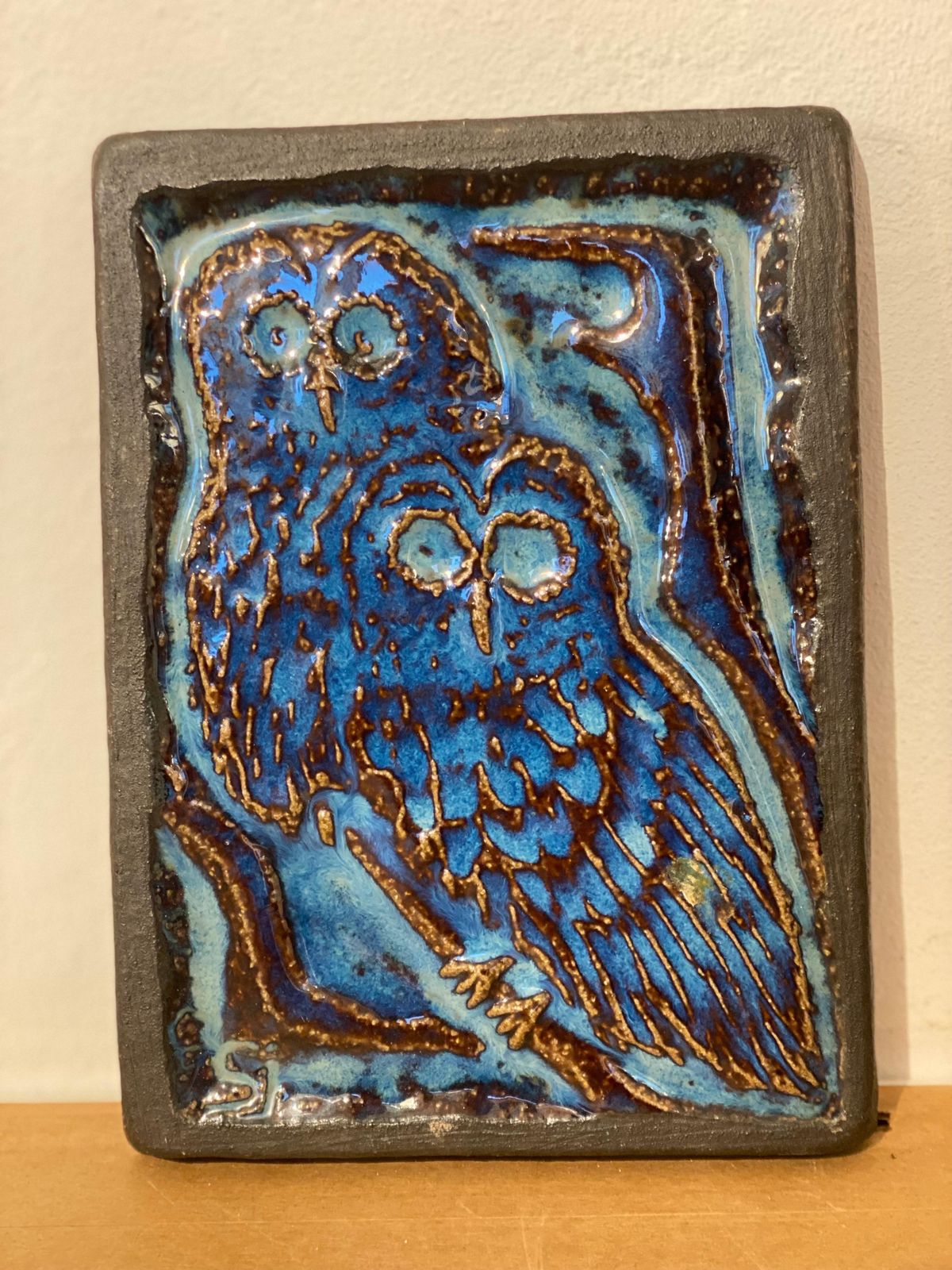 Scandinavian Blue Glazed Owl Ceramic Relief By Svend åage Jensen For Søholm photo buy