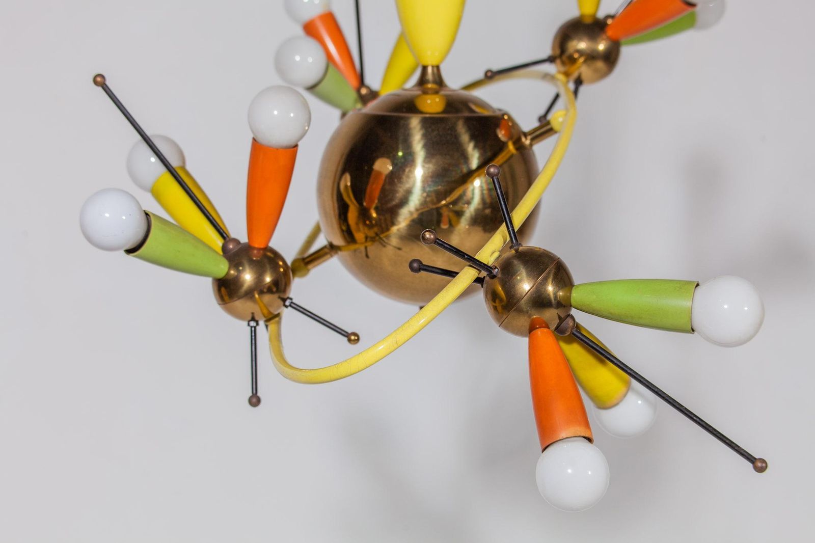 photo furniture Space Age Fifties Brass Multicolored Chandelier Style Angelo Lelli, 1959