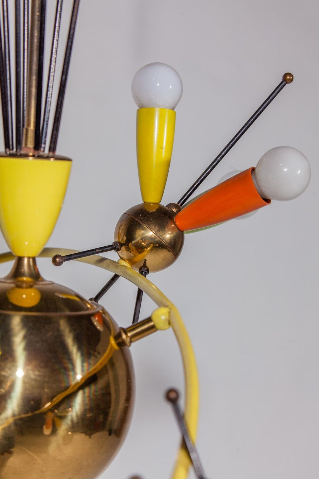 photo for sale Space Age Fifties Brass Multicolored Chandelier Style Angelo Lelli, 1959