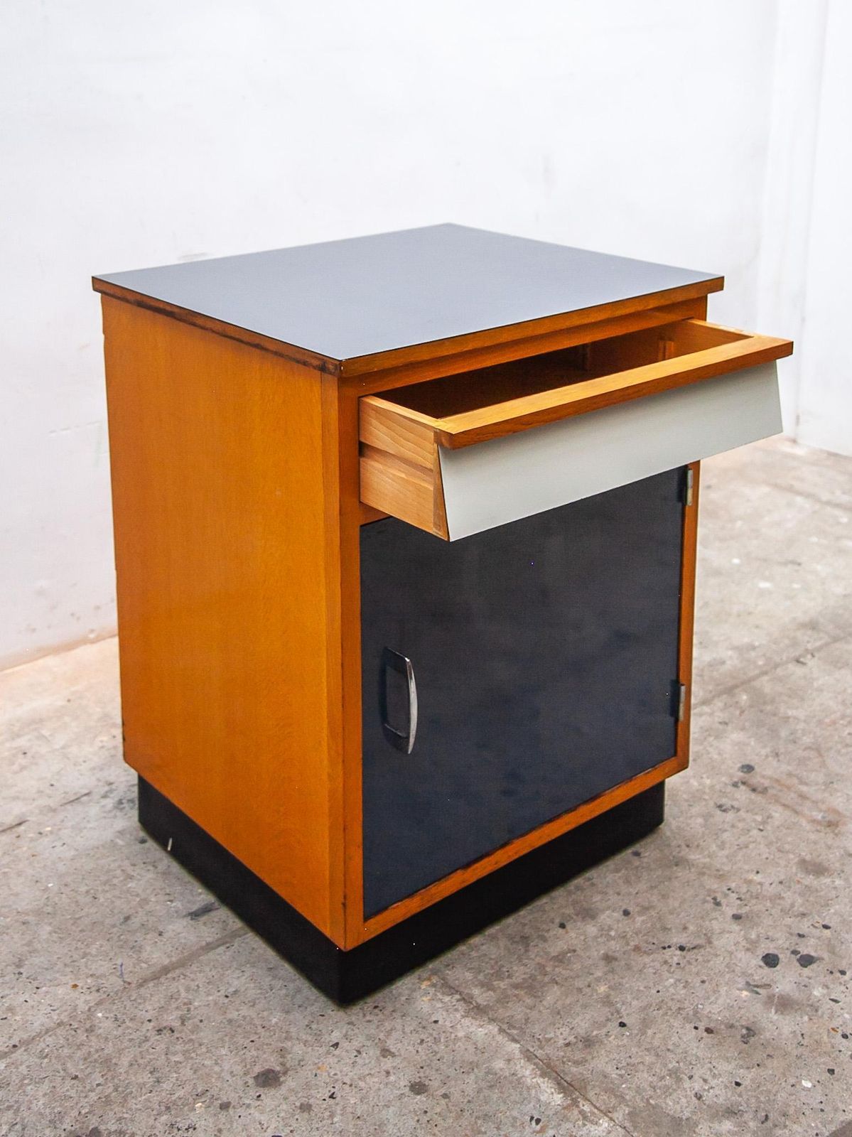 Modernist Blue And White Laminate Fifties Small Sideboard Tubax 1958, Belgium photo Furniture