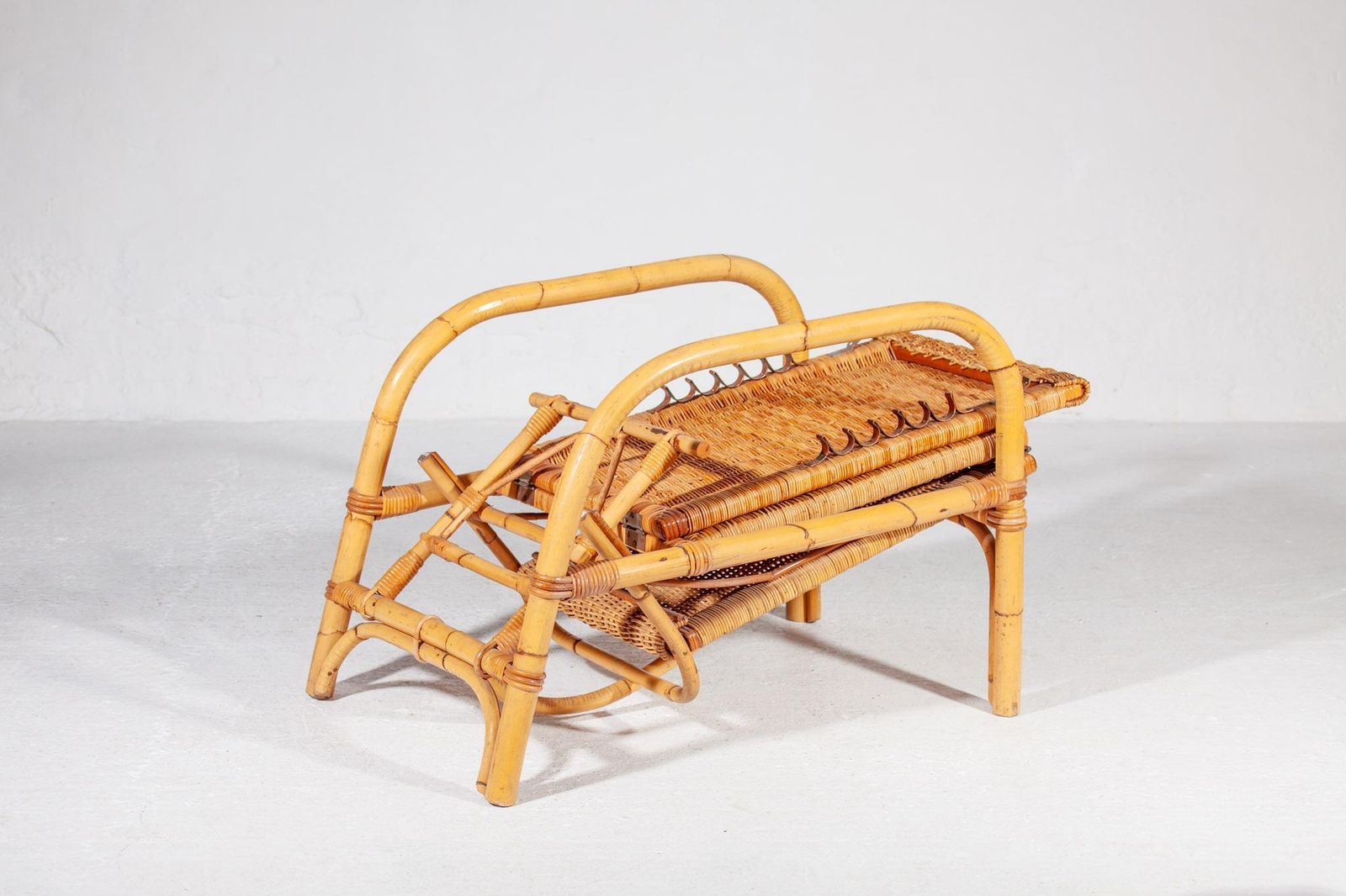 Bamboo Boho Rattan Easy Chair For Your Patio, 1960s Italy, With Foot Stool photo vintage