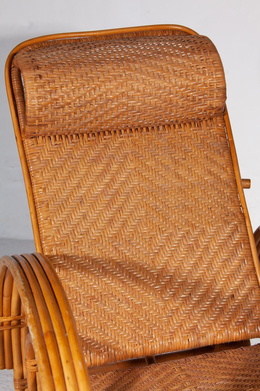 Boho Bamboo Extendable Lounger, Rattan Deck Chair, And Magazine Holder, 1950s photo buy