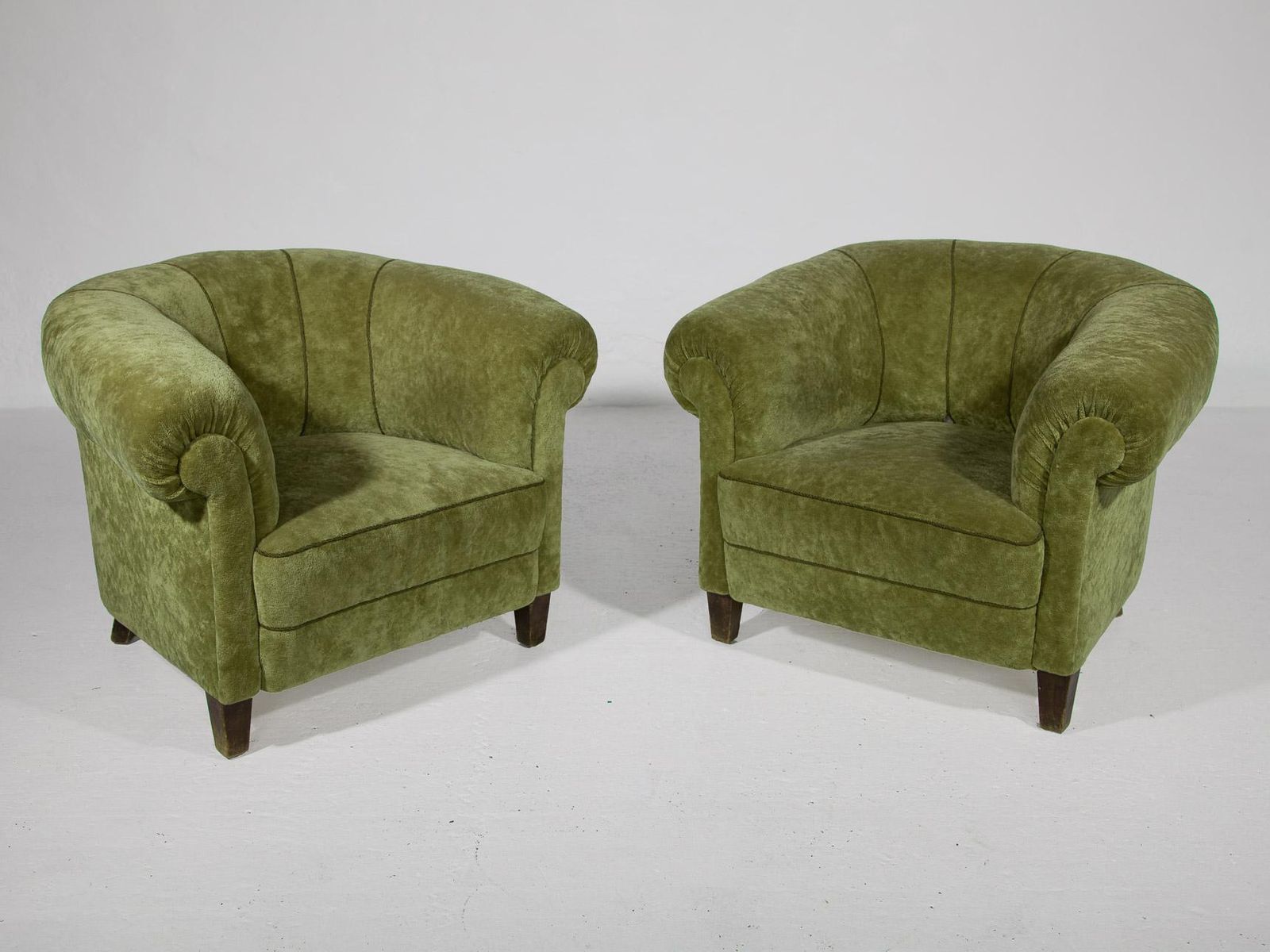 Art Deco Lounge Chairs In Green Olive Velvet Upholstery photo Furniture
