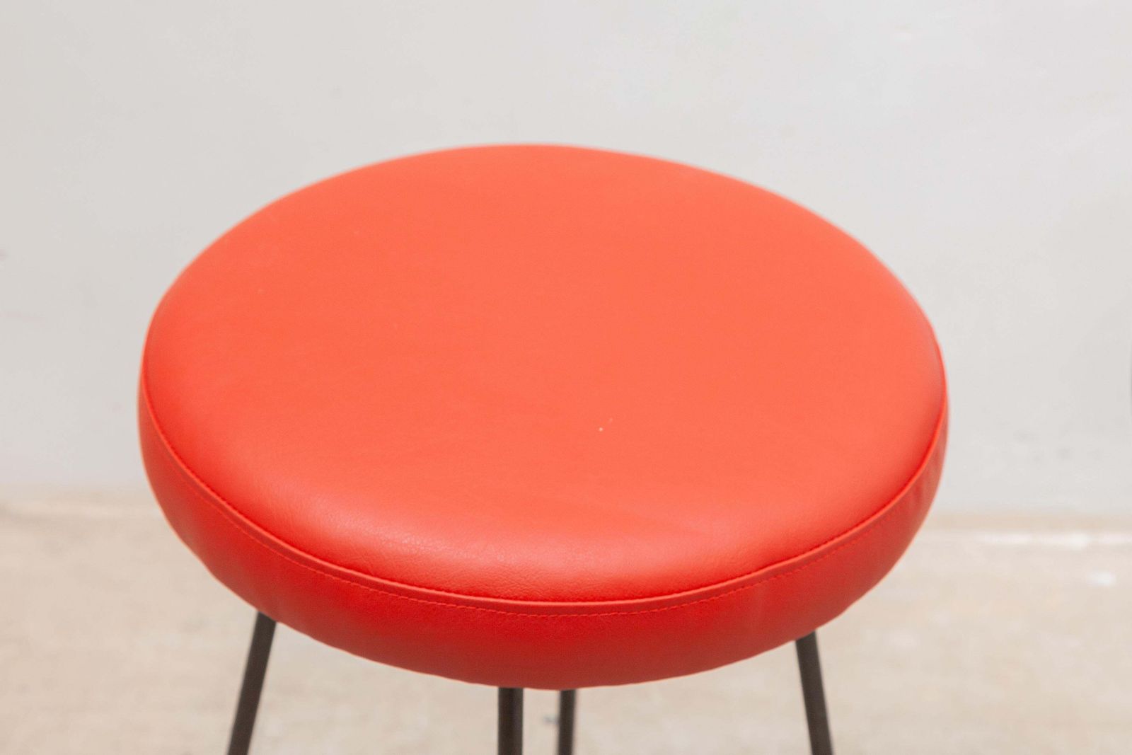 Black, Red And Blue Seats Low Bar Stools, 1950s France photo for sale