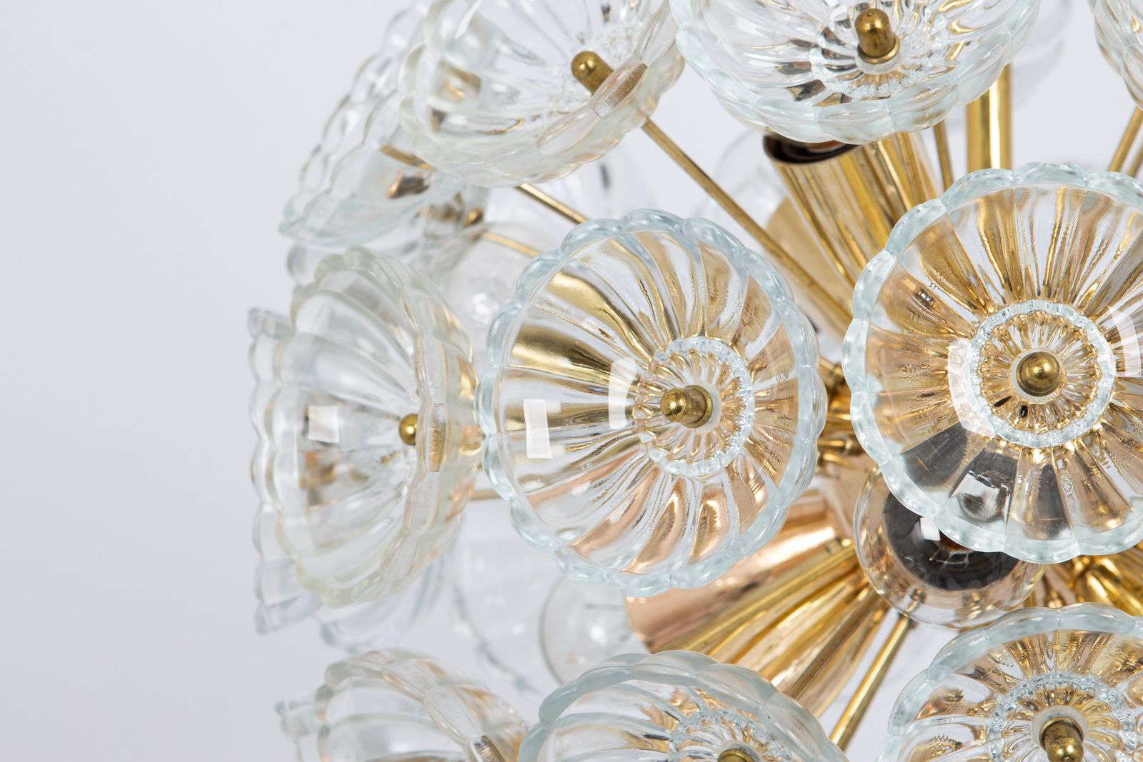 Stunning Floral Glass And Brass Sputnik Chandeliers, Germany, 1960s photo for sale