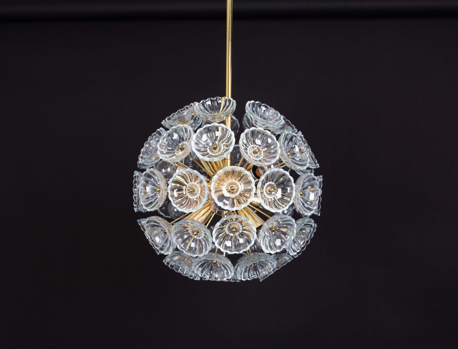 Stunning Floral Glass And Brass Sputnik Chandeliers, Germany, 1960s photo buy