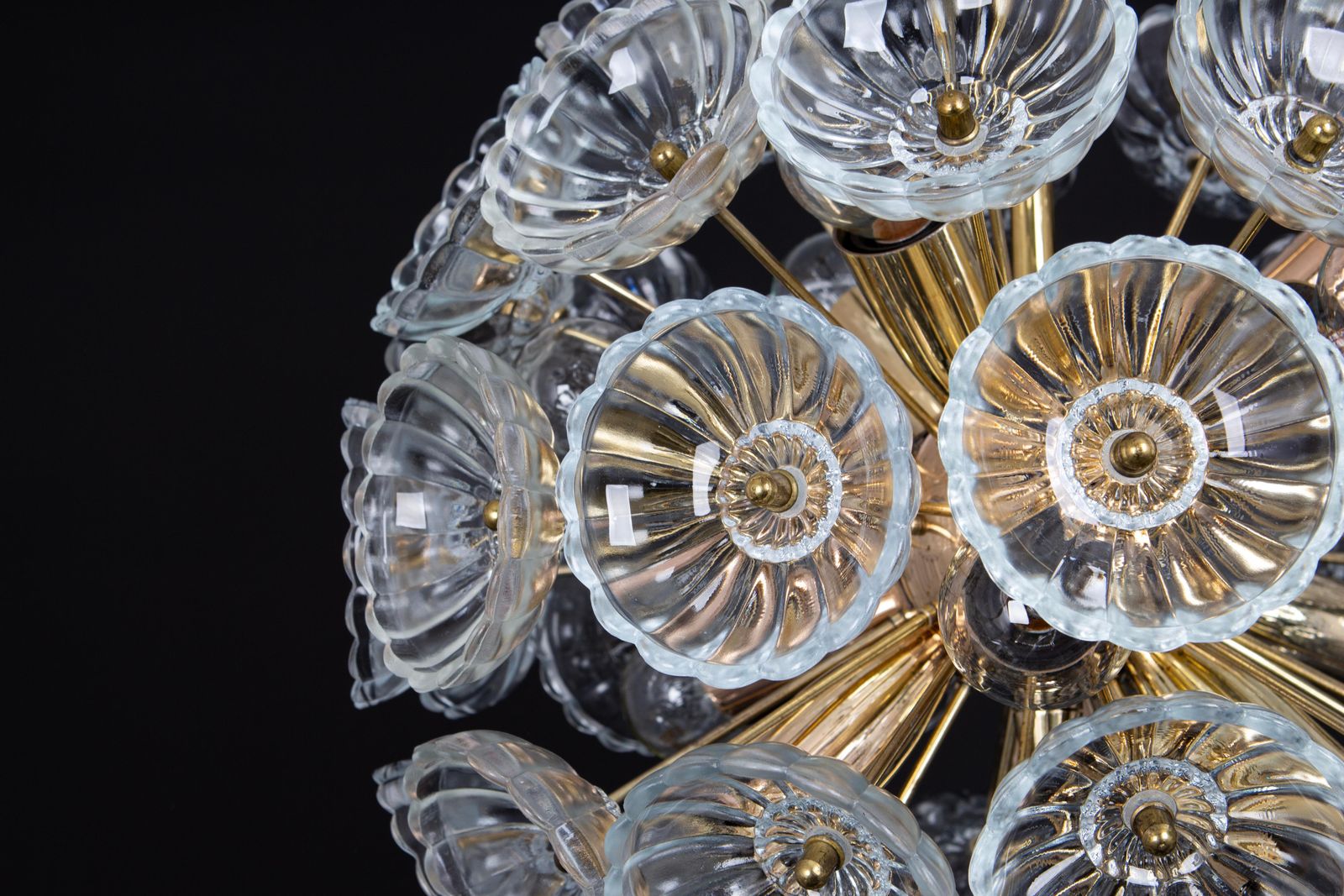 Stunning Floral Glass And Brass Sputnik Chandeliers, Germany, 1960s photo vintage